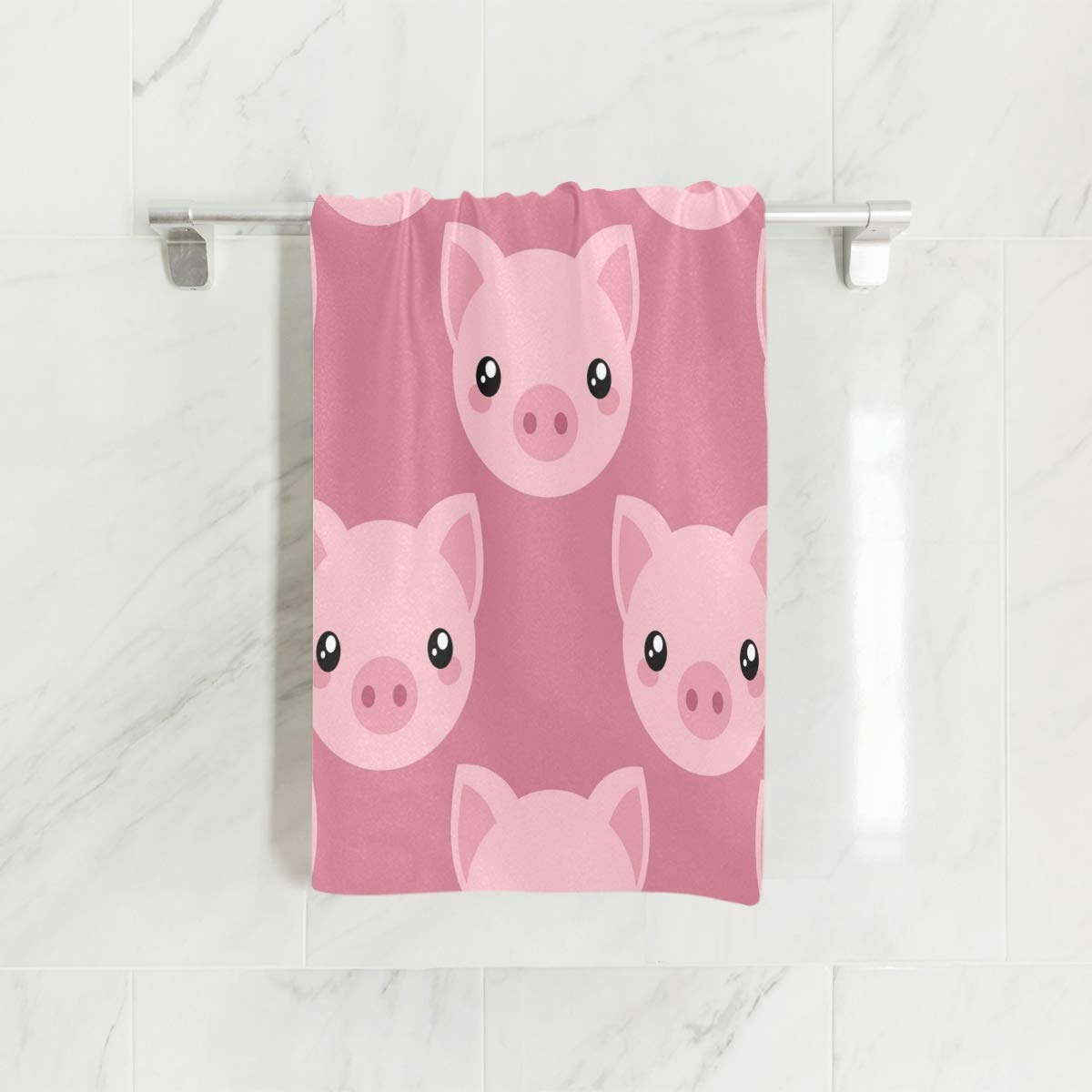 Pink Pig Bath Towel Set - Cute Piggy Face Hand Towels for Bathroom, Gym, Spa | Soft & Absorbent Cotton Towels for Home, Hotel & Spa Use