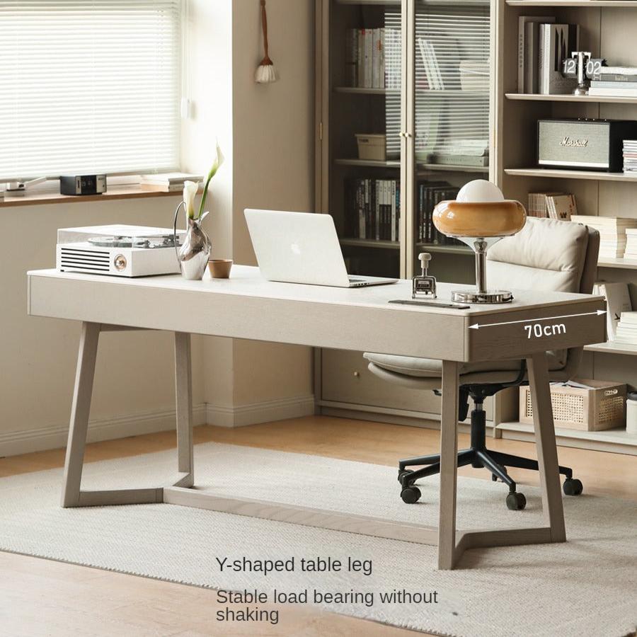 Solid Oak Wood Desk with Drawer - Warm & Elegant Writing Table for Home Office, Study Room or Library - Durable Wooden Workstation for Professionals & Students