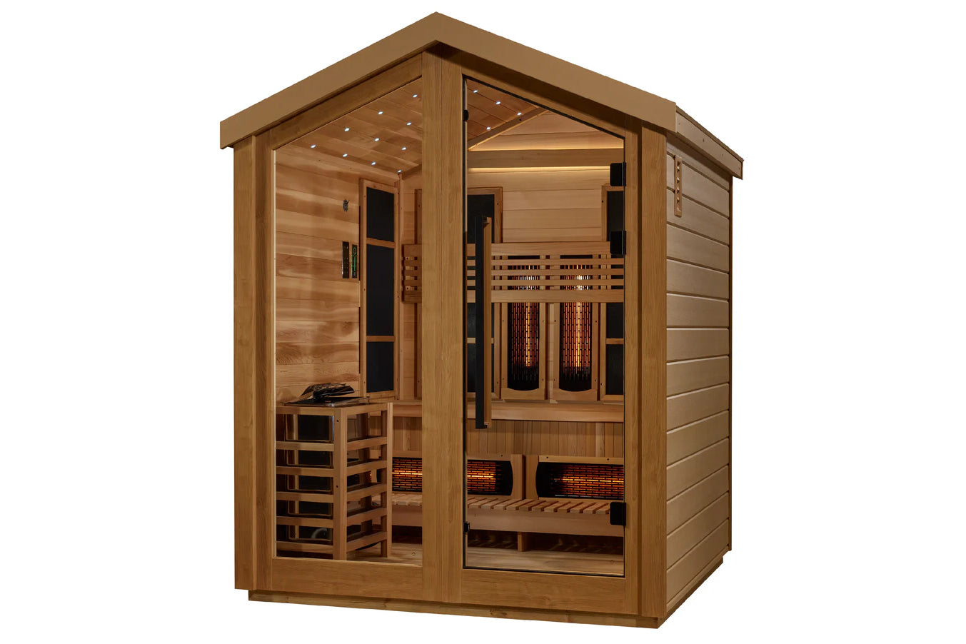 Golden Designs Loviisa 3-Person Hybrid Full Spectrum Infrared Outdoor Sauna for Relaxation & Detox - Perfect for Backyards, Patios & Wellness Retreats