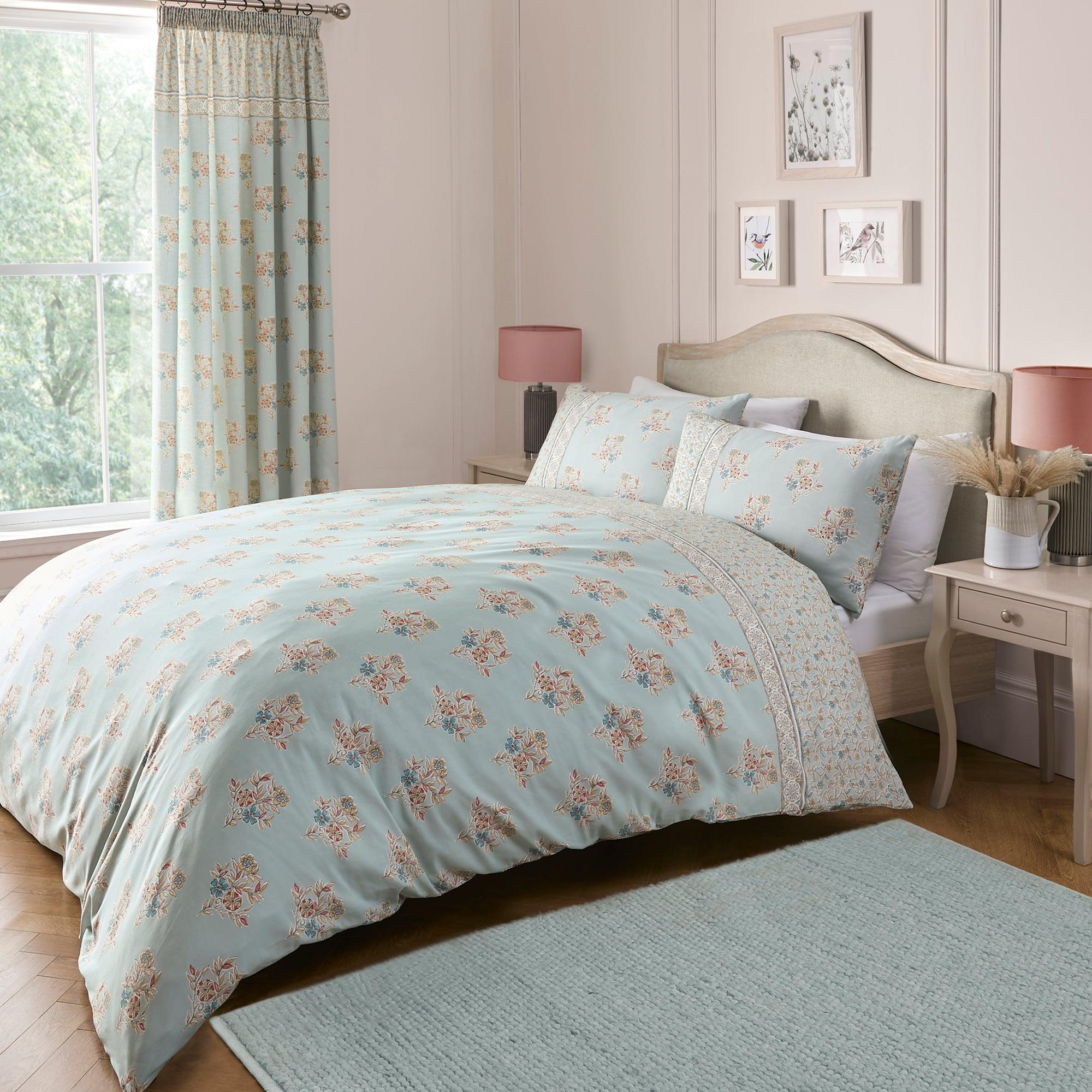 Dreams & Drapes Lorena Patchwork Duvet Cover Set - Duck Egg Blue Bohemian Style Bedding - Perfect for Master Bedroom, Guest Room & Boho Chic Home Decor