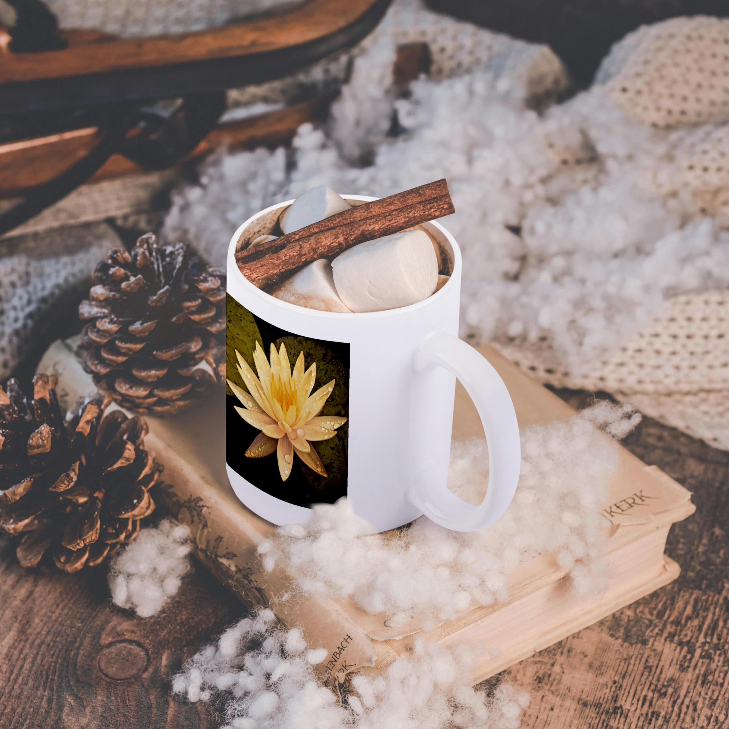 3D Rose Yellow Lotus Flower Ceramic Coffee Mug - 15 oz Insulated Tea Cup with Handle, Perfect for Home, Office & Gifts - Elegant Floral Design for Hot & Cold Beverages
