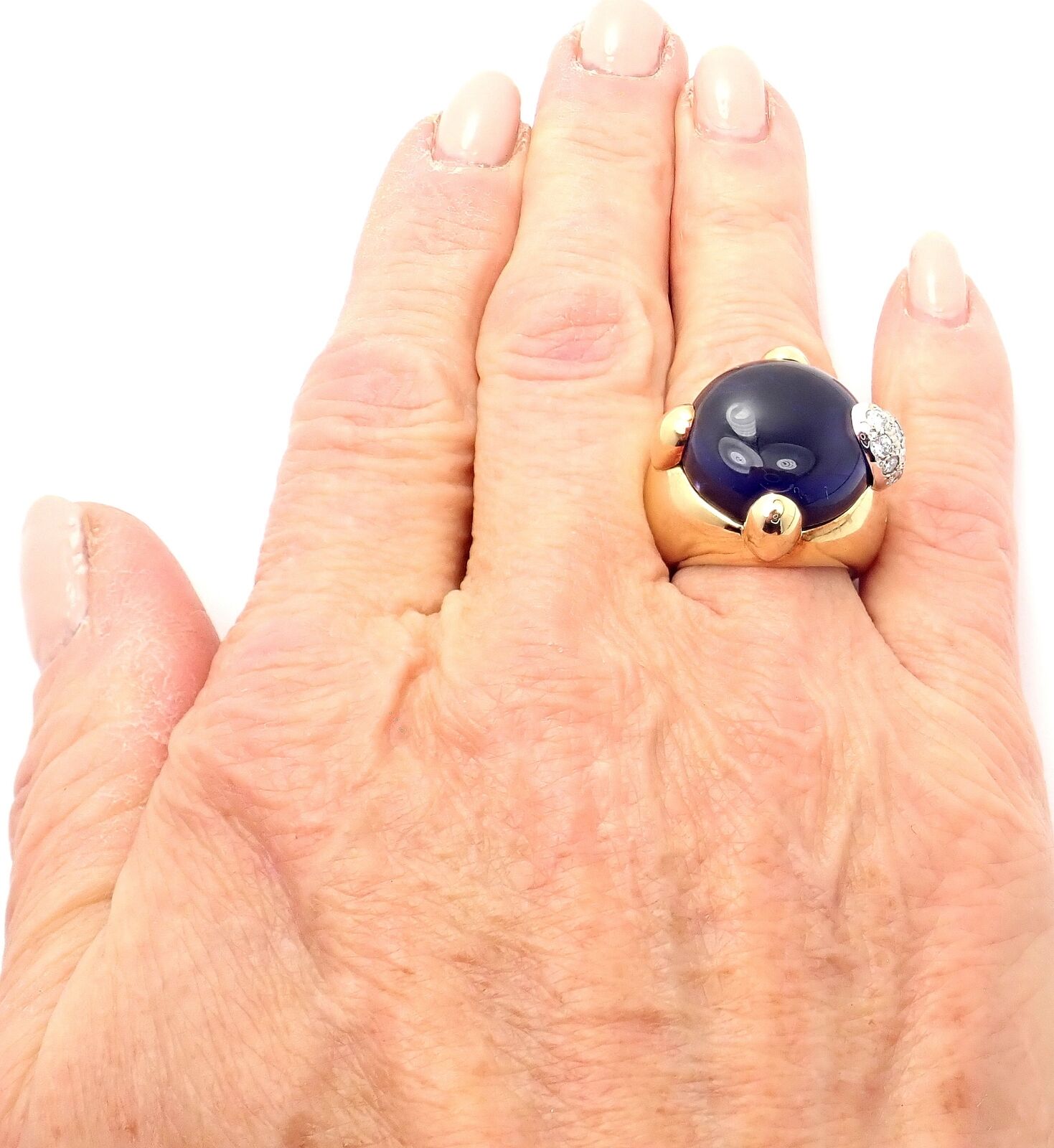 Authentic Pomellato Griffe 18K Yellow Gold Diamond & Iolite Ring for Women | Luxury Statement Jewelry for Weddings, Parties & Special Occasions