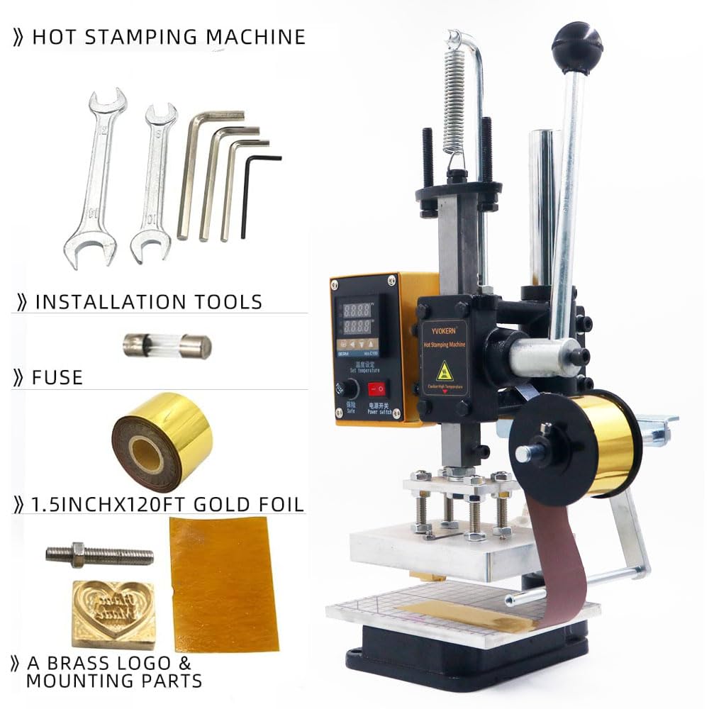 10x13cm Manual Hot Foil Stamping Machine - Leather & Paper Heat Press for Crafting, Embossing, Branding with Brass Molds (Perfect for DIY Projects, Wedding Invitations, Leather Goods & Wood Branding)