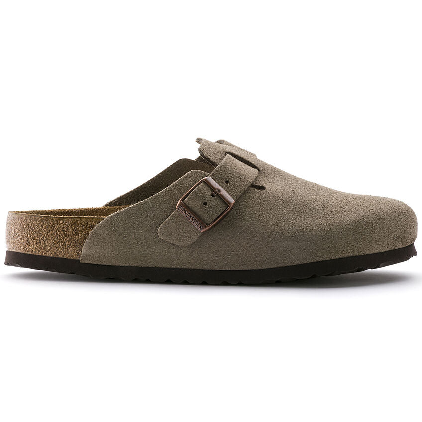 Birkenstock Boston Soft Footbed Suede Leather Clogs in Taupe - Comfortable Unisex Slides for Home, Office & Casual Wear