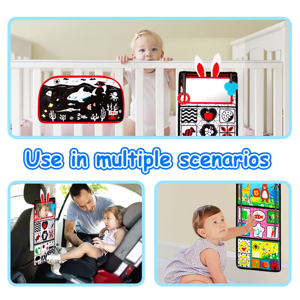 Black and White High Contrast Baby Mirror Toy - Tummy Time Sensory Infant Toy for Newborns 0-6 Months | Brain Development & Texture Exploration | Tabletop Mount with Squeaker Piano | Perfect for Early Learning and Playtime Stimulation