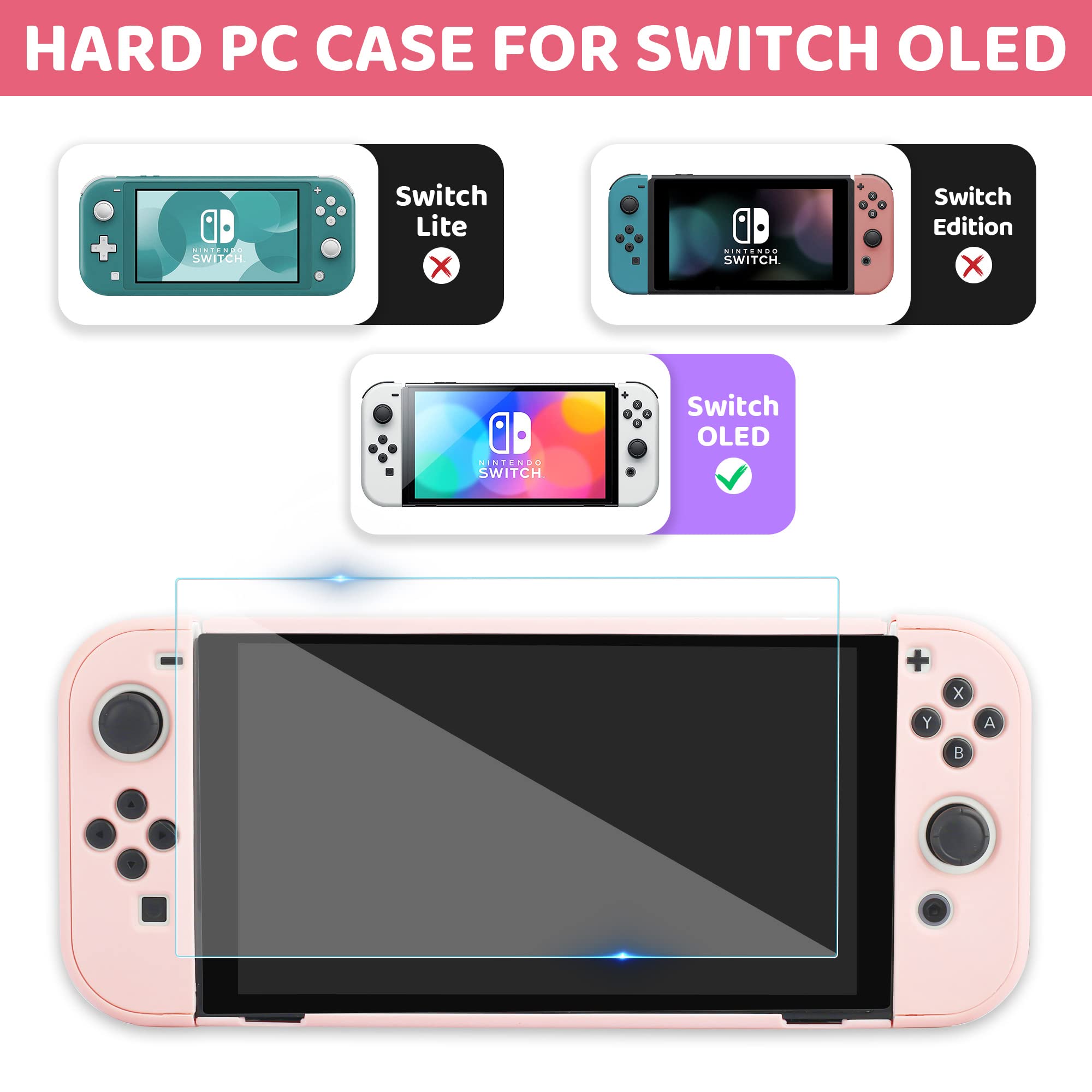 9-in-1 Nintendo Switch OLED Carrying Case Set - Cute Pink Travel Case with Hard PC Cover, Tempered Glass Screen Protector, Thumb Grips, Wrist Bands & Shoulder Strap | Perfect for Girls Gaming On-The-Go, Travel Protection & Console Storage
