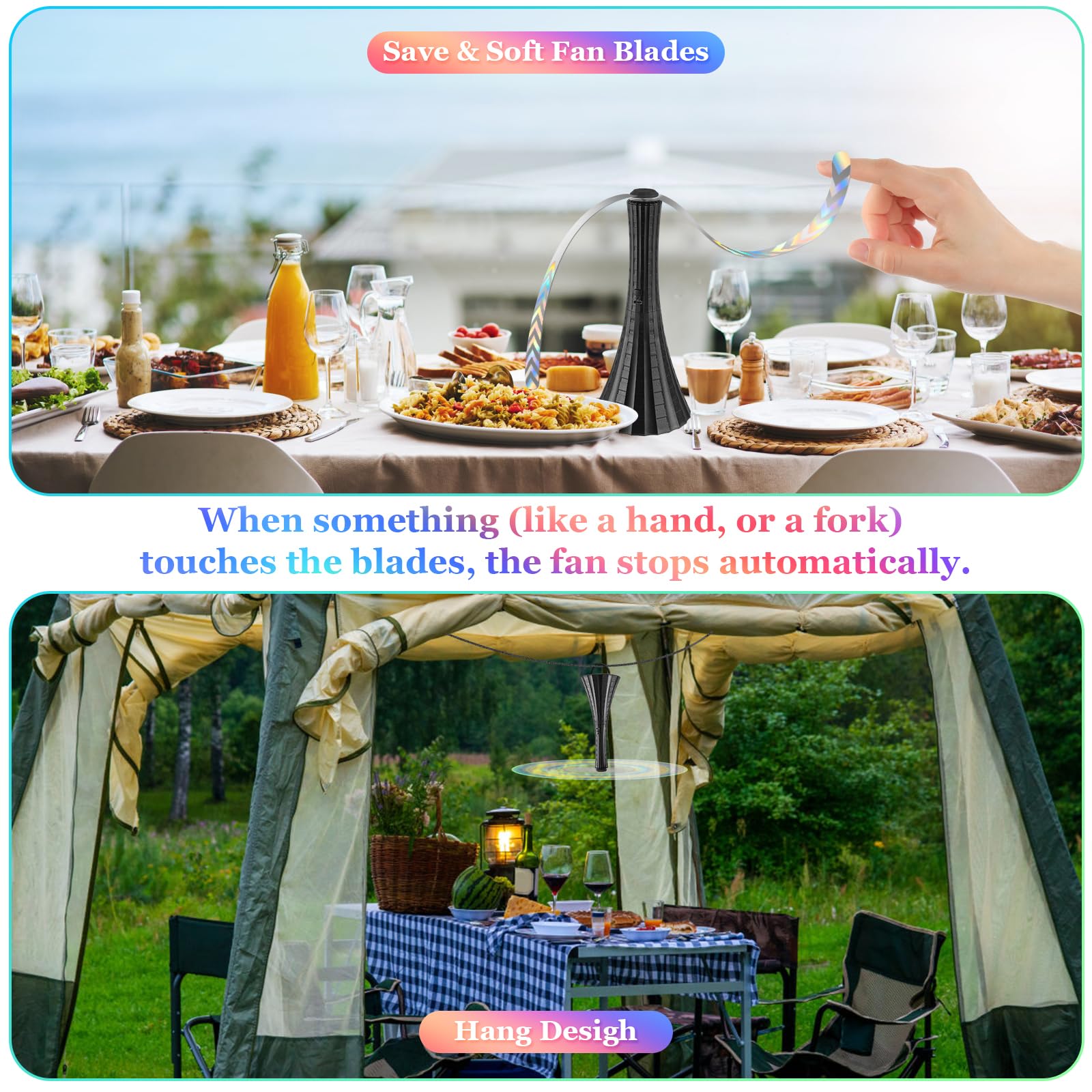 Rechargeable USB Fly Repellent Fan for Outdoor Tables - 6PCS Black Soft Blade Food Fan for Camping, Picnic, Fishing & Patio - Keep Flies Away with Gentle Breeze | Perfect for Outdoor Dining, BBQ & Summer Gatherings