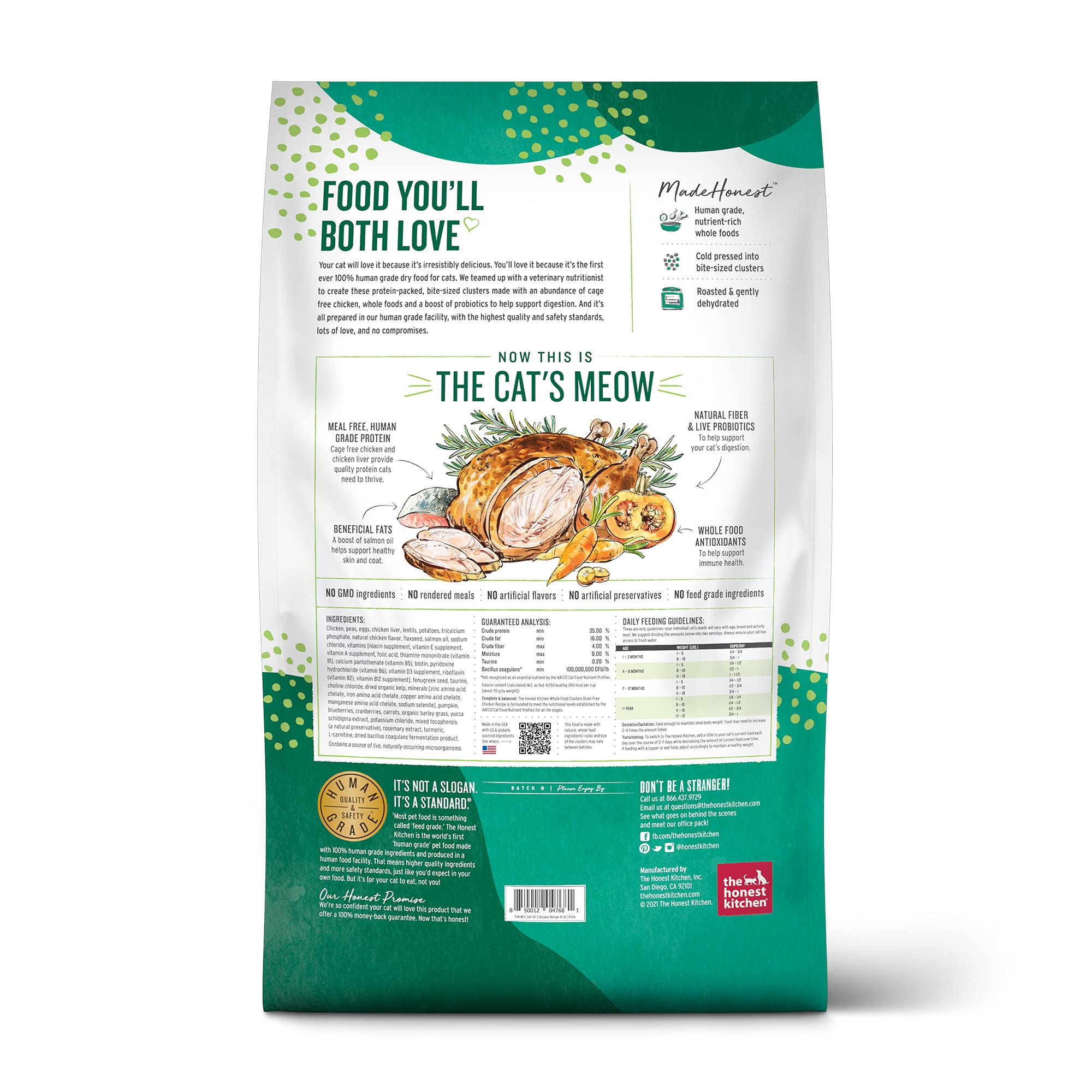 The Honest Kitchen Grain-Free Chicken Dry Cat Food - Whole Food Clusters, 10 lb Bag | Natural & Healthy Cat Kibble for Indoor & Outdoor Cats