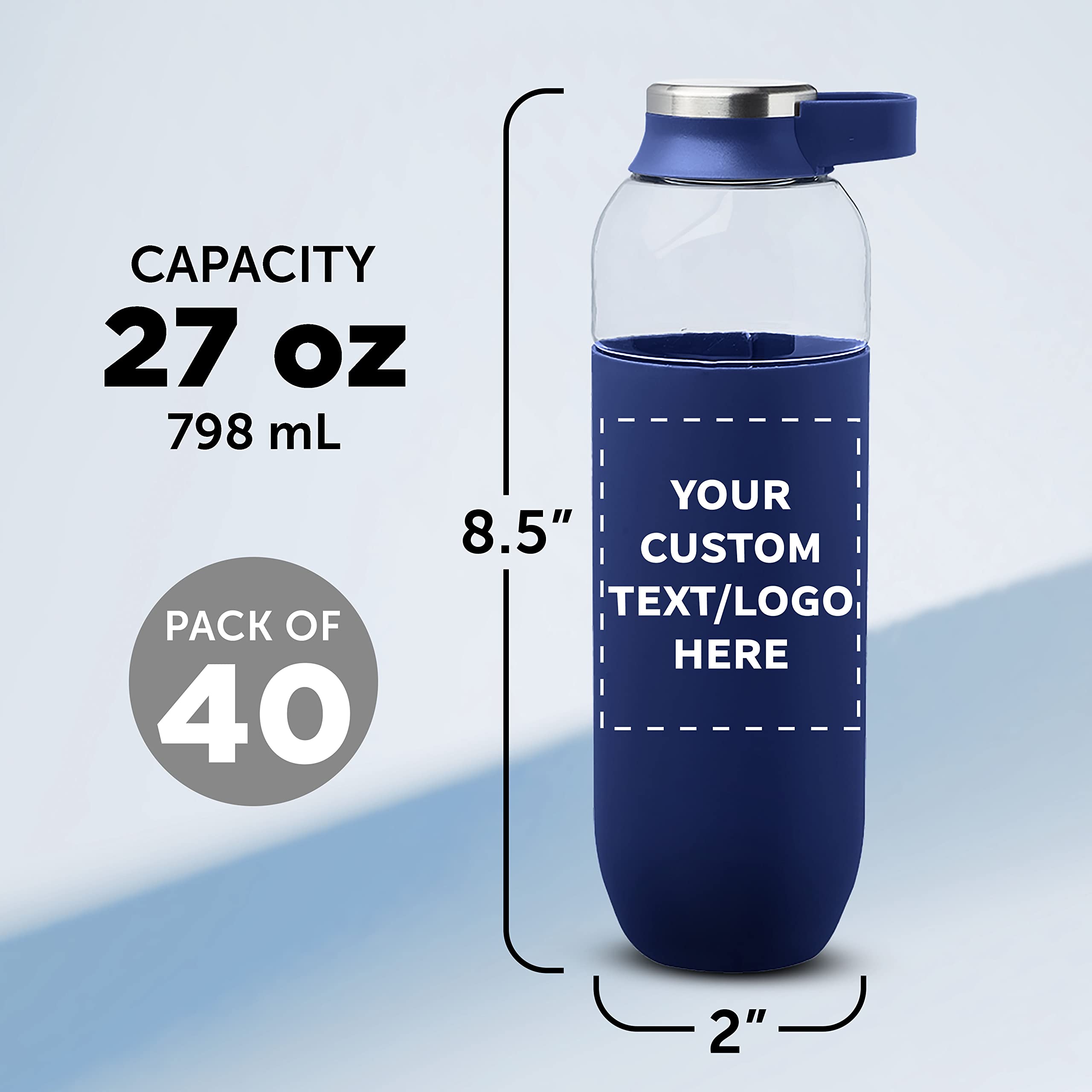 Custom 27oz Plastic Water Bottles with Handle - Bulk Pack of 40 Reusable Sports Bottles for Gym, Hiking & Cycling - Personalized Navy Blue Water Bottles for Schools, Events & Team Promotions