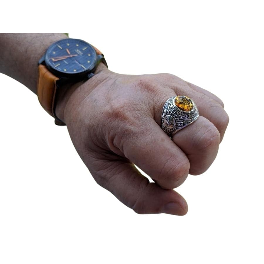 925 Sterling Silver Men's Amber Ring - Handmade Durable Jewelry for Wedding, Engagement & Everyday Wear