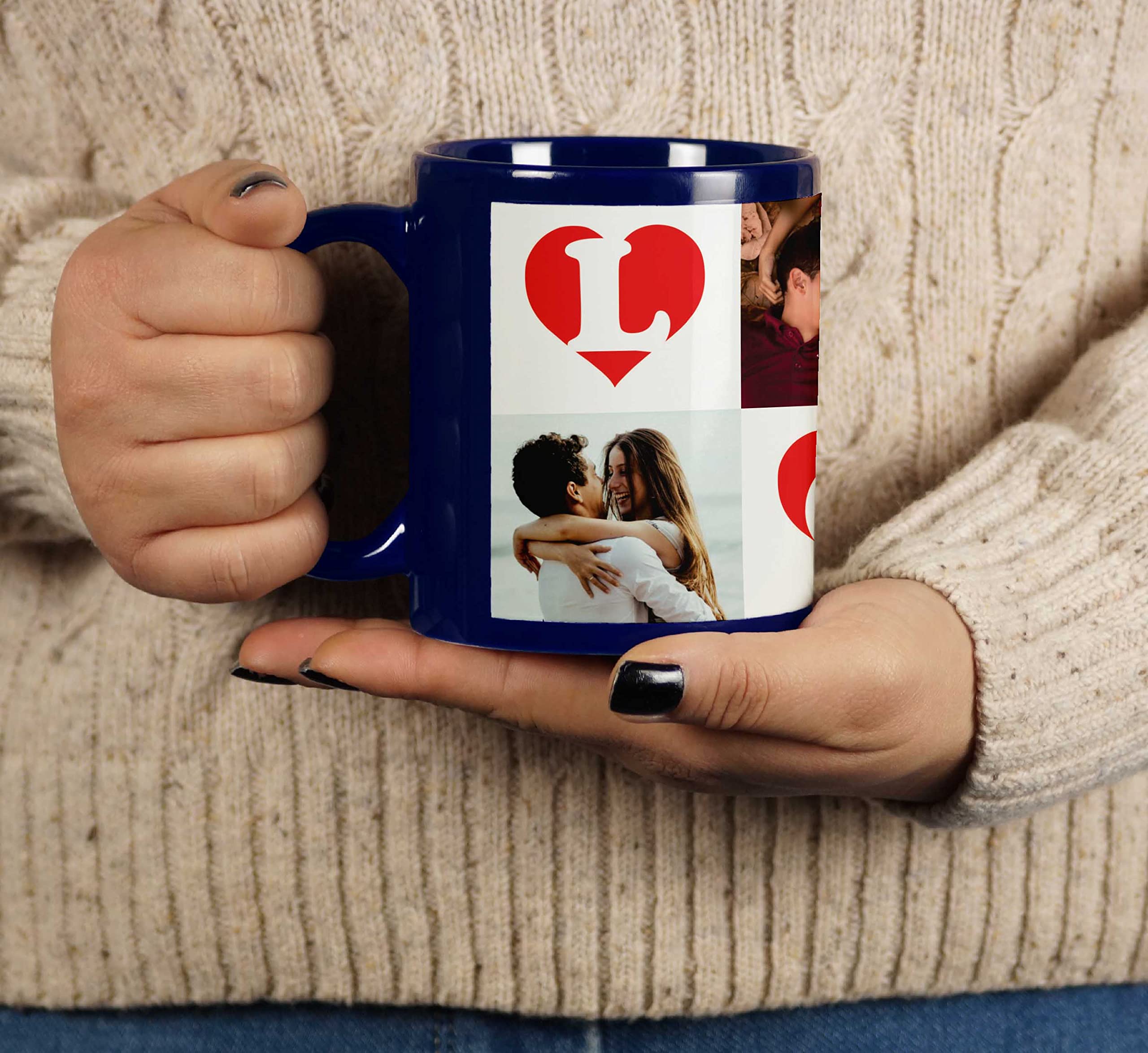 Personalized Photo Collage Coffee Mug - Custom Picture Ceramic Cup - Dishwasher & Microwave Safe - 11 Oz Blue - Perfect Gift for Anniversary, Valentine's Day, Mother's Day & Birthday Presents