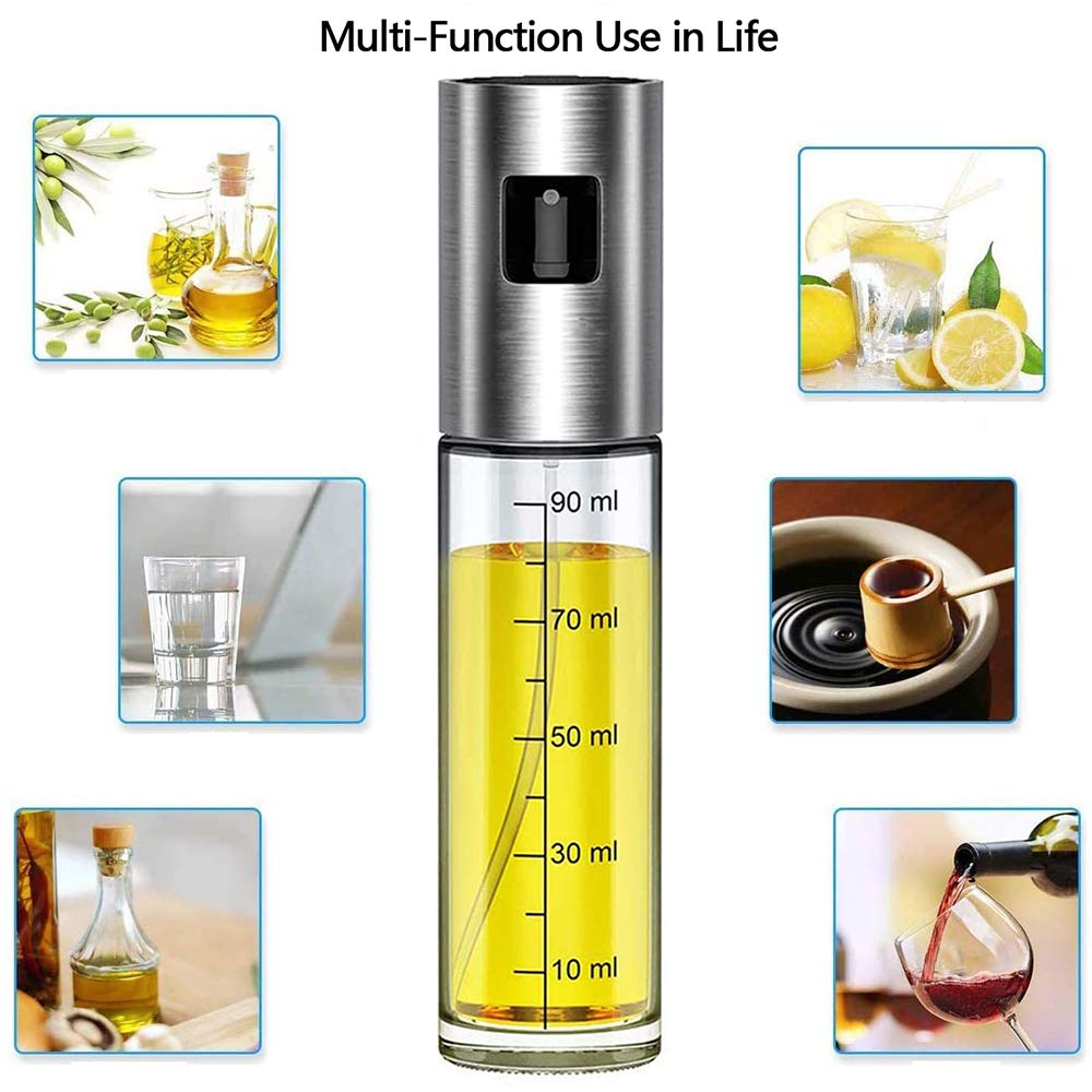 Stainless Steel Oil Sprayer - 100ml Refillable Olive Oil Mister Dispenser for Cooking, Grilling, Roasting, Salad & Air Fryer | Includes Bottle Brush, PP Brush & Funnel | Perfect for Kitchen, BBQ & Healthy Cooking