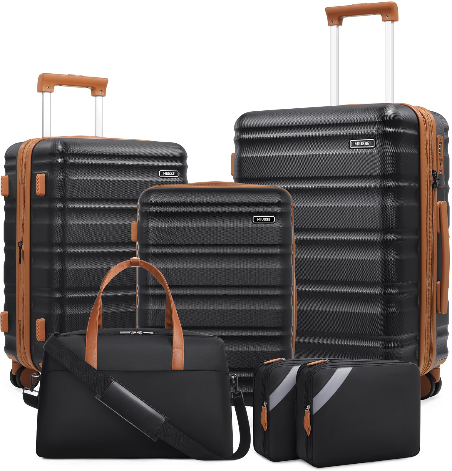 6-Piece Expandable Hard Shell Luggage Set with TSA Lock - 20/24/28 Inch Spinner Wheel Suitcases for Men & Women (Black) - Perfect for Business Travel, Family Vacations & International Trips