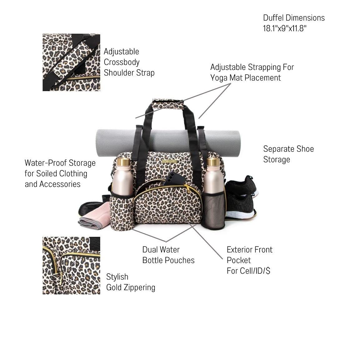 Waterproof Women's Gym Duffel Bag with Yoga Mat & Shoe Storage - Quilted Animal Print Travel Weekender for Fitness, Workout & Carry-On Luggage - Perfect for Gym, Yoga Class, Business Trips & Weekend Getaways