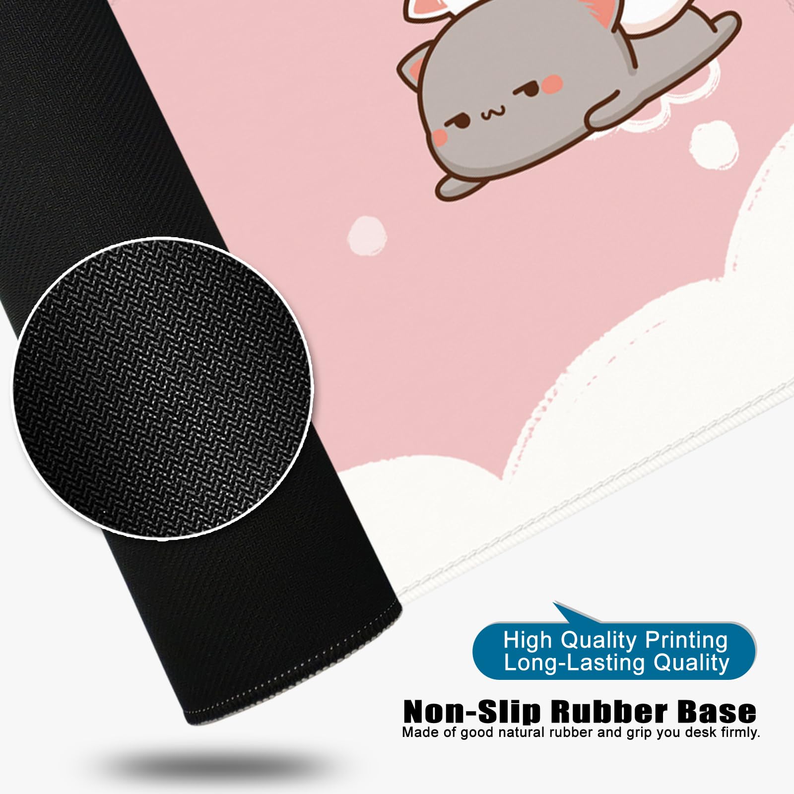 Pink Cat Gaming Mouse Pad - Extra Large 31.5x11.8x0.12 Inch Non-Slip Desk Mat for PC, Laptop, Office & Home - Cute Kawaii Keyboard Pad with Funny Cat Design - Perfect for Gamers, Work & Study Setup