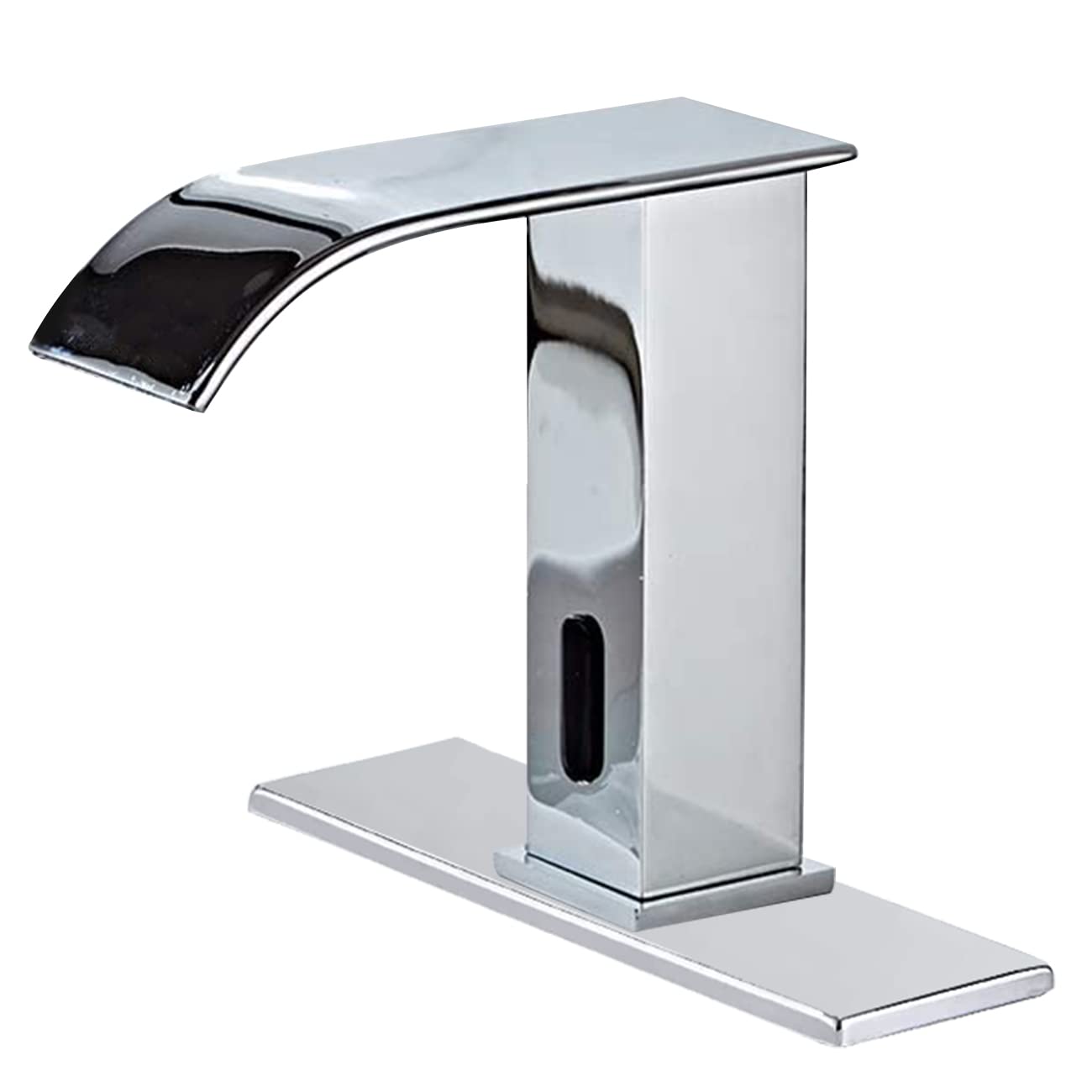 Automatic Touchless Bathroom Faucet Sensor - Hands-Free Waterfall Chrome Sink Faucet with Motion Activation | Dual Powered (Battery/USB) | Perfect for Modern Homes, Public Restrooms & Water Conservation | ADA Compliant Design