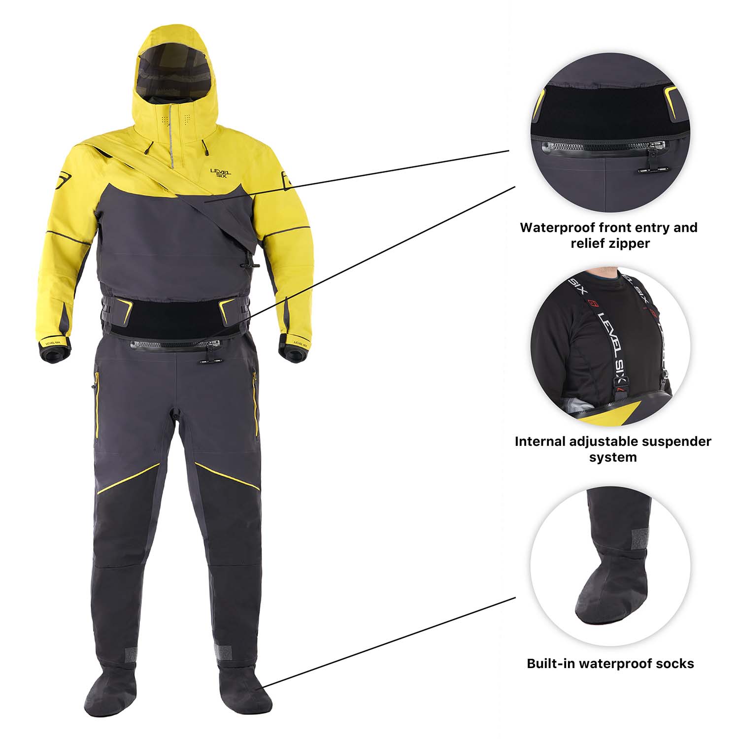 Level Six Fjord Dry Suit for Kayaking & Water Sports - Waterproof & Breathable Fishing Gear for Cold Weather Adventures