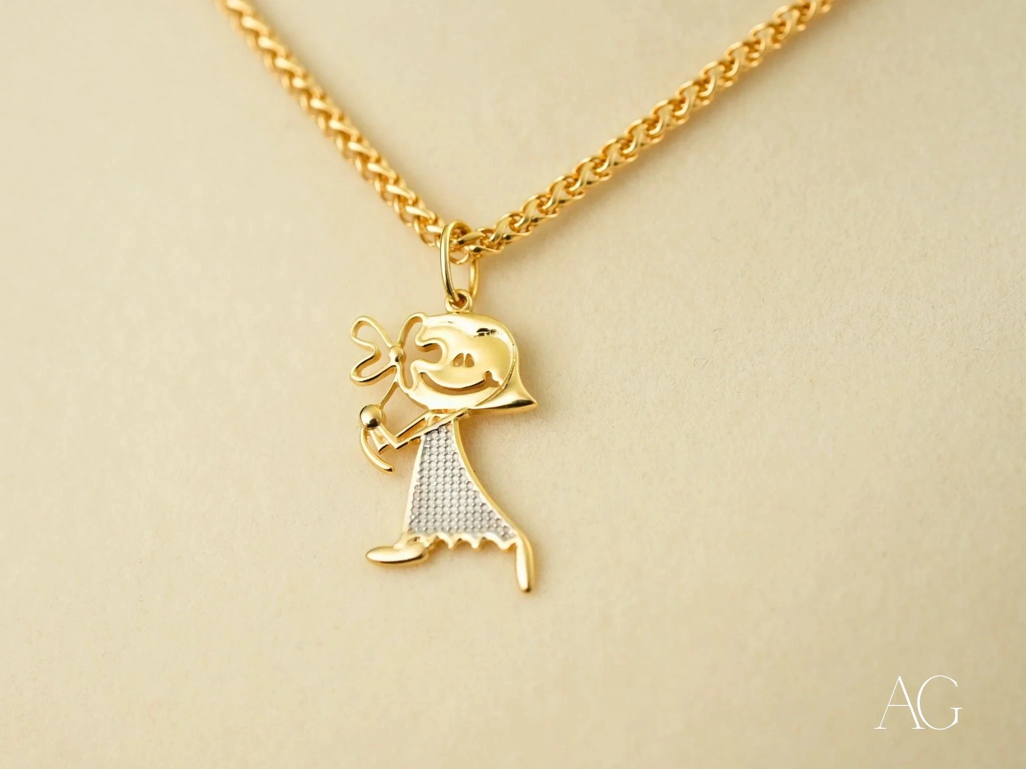 Golden Elegance: 14K Gold Doll Pendant Necklace for Women - Perfect Gift for Birthday, Anniversary & Valentine's Day | Elegant Jewelry for Parties & Special Occasions