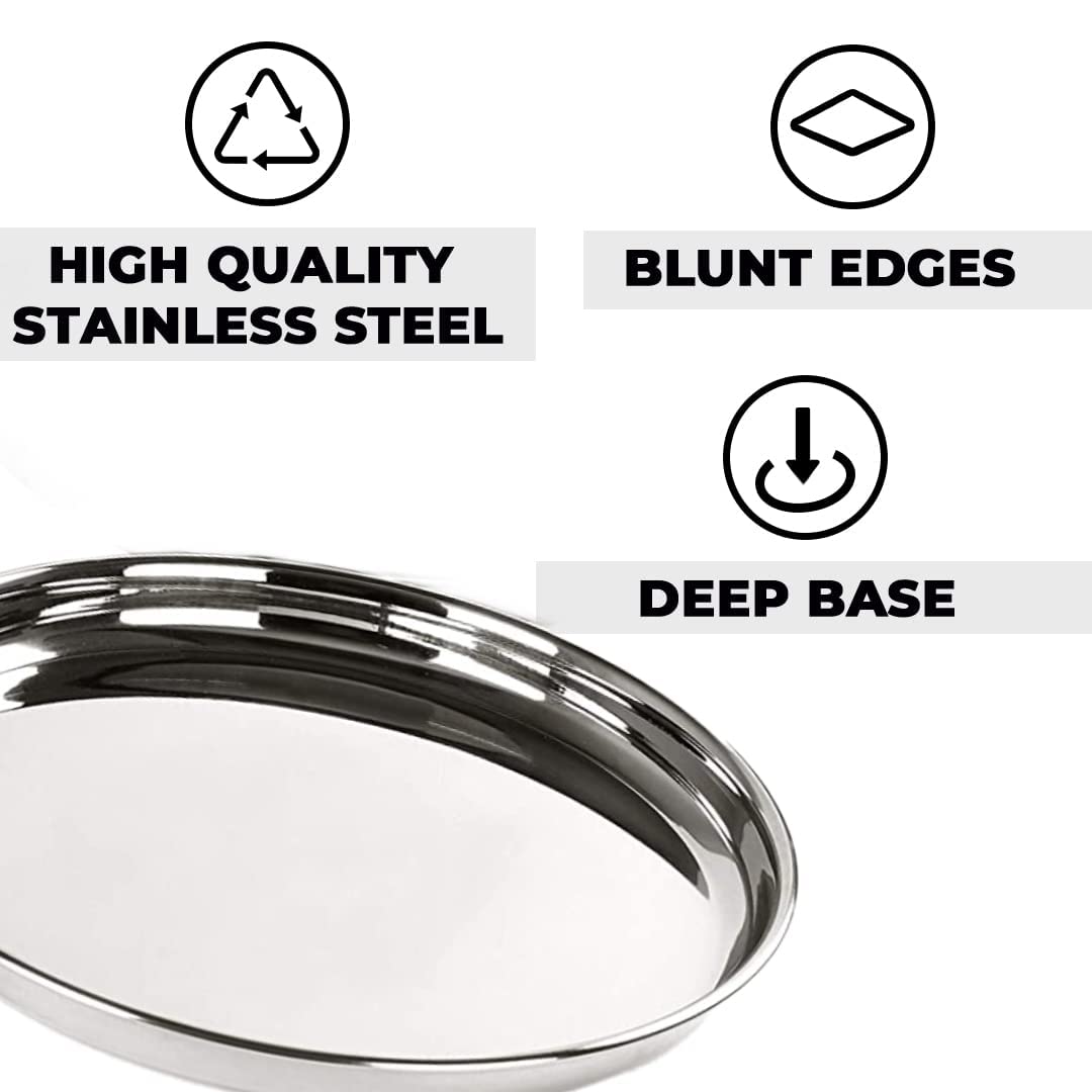 Kuber Industries Stainless Steel Dinner Plate Set - 4 Pack | Durable, Scratch-Resistant & Easy to Clean | Blunt Edges & Deep Base Design | Perfect for Home, Restaurant, Camping & Outdoor Dining