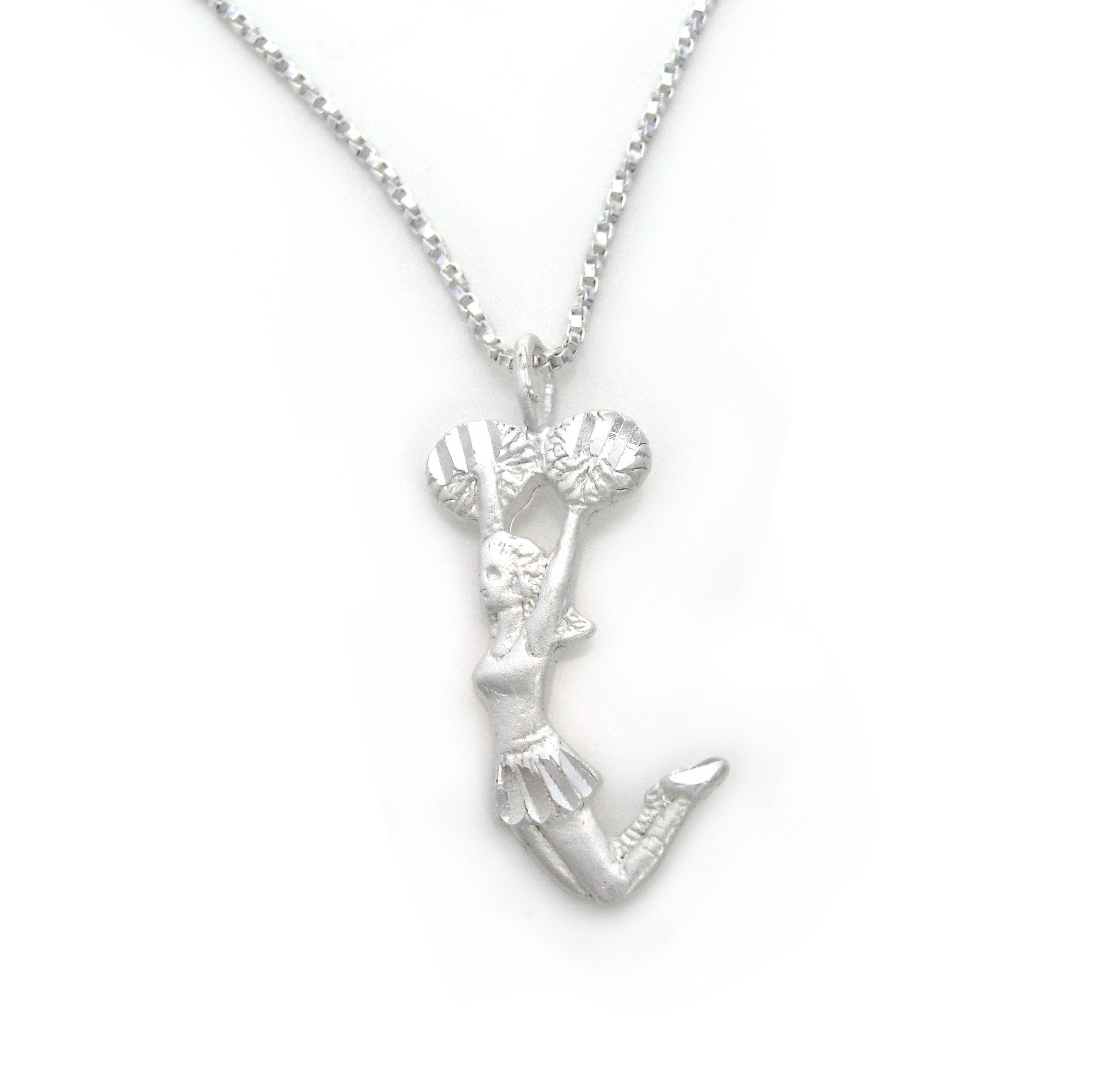 Sterling Silver Cheerleader Pom-Pom Charm Necklace - Perfect for Game Day, Cheerleading Competitions & Sports Fan Gifts