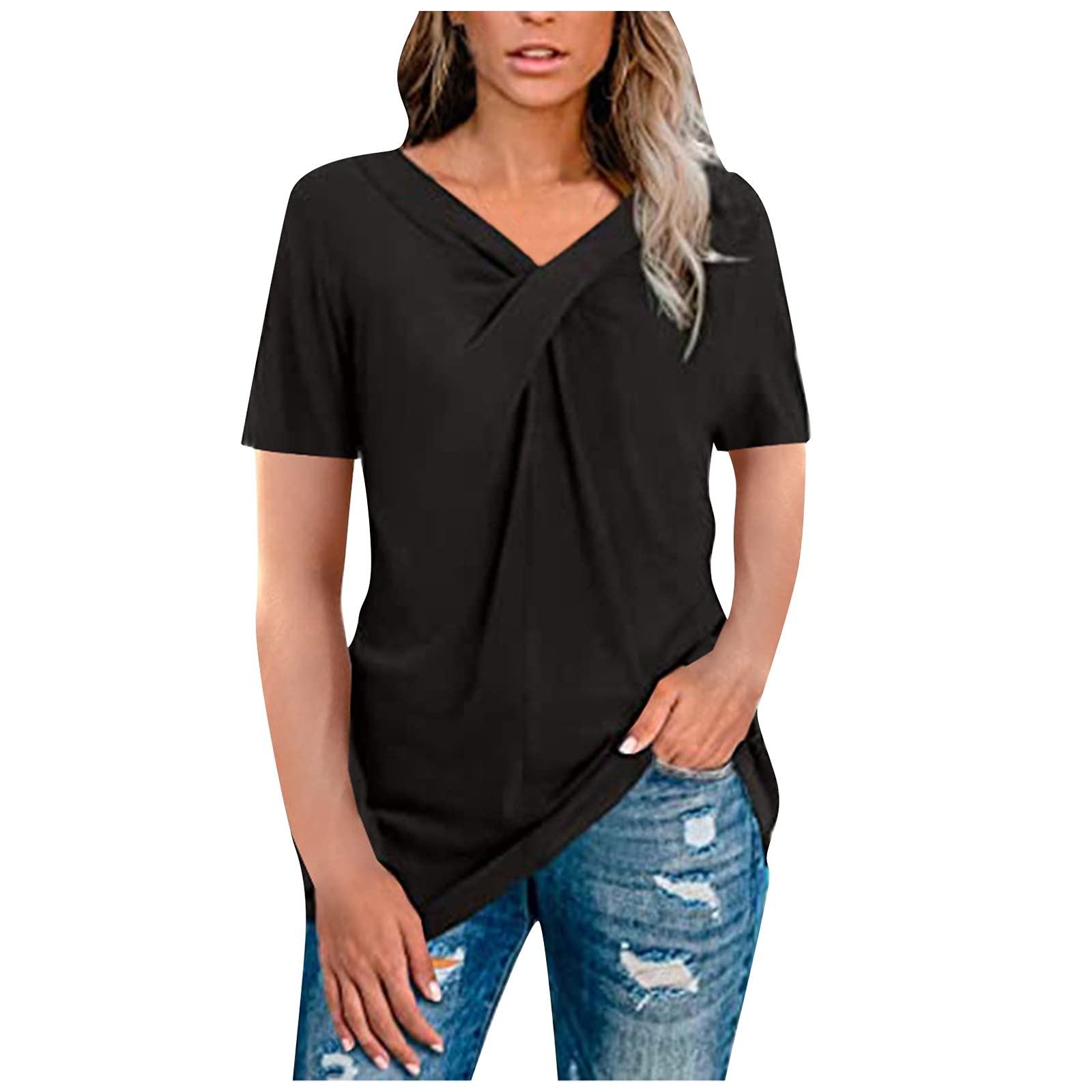 Women's Summer V-Neck Loose Tunic T-Shirt - Short Sleeve Blouse Top for Leggings | Casual Wear, Yoga, Running & Everyday Outfits