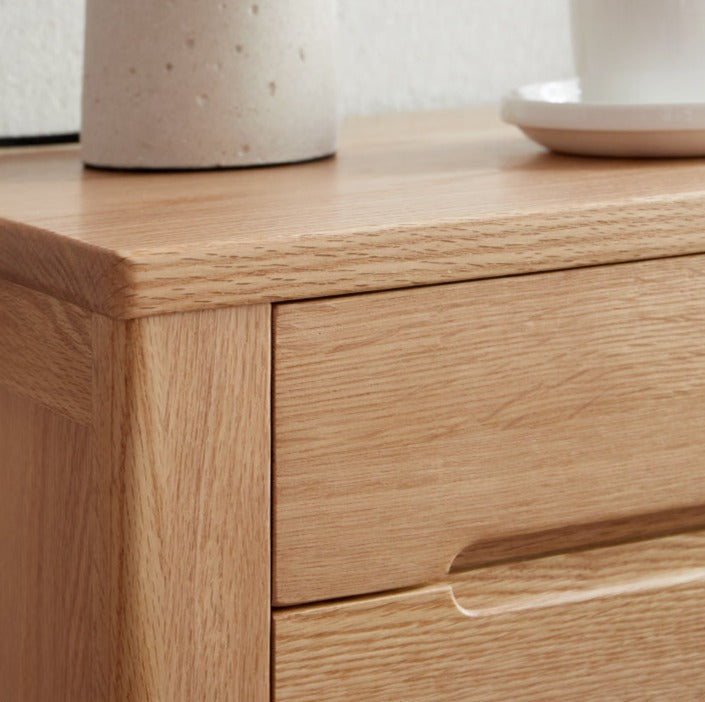 Solid Oak Wood Nightstand with 3 Drawers - Bedside Table for Bedroom, Living Room, or Office Storage