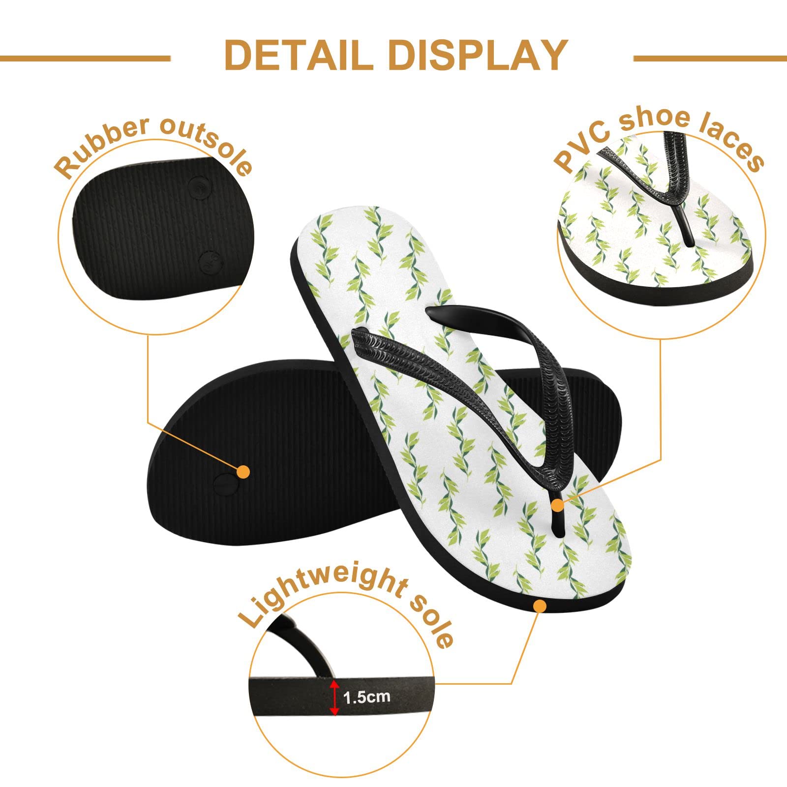 ACPIGGTO Women & Men Flip Flops - Elegant Leaf Floral Design Green & White Flat Slides | Summer Beach Sandals for Pool, Vacation, and Outdoor Wear