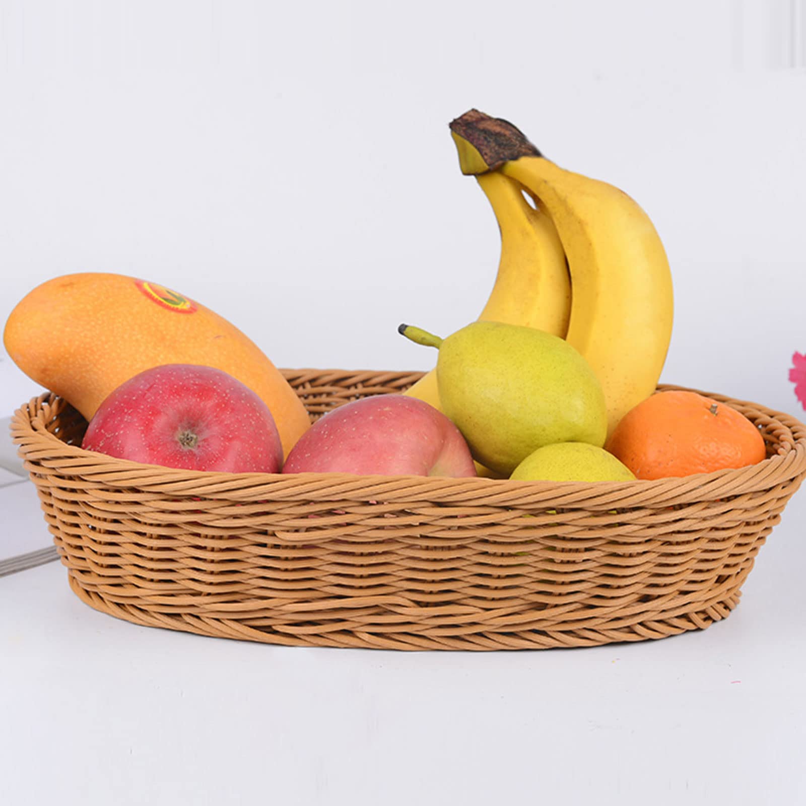 Oval Woven Bread Basket - Handmade Rattan Pantry Organizer for Fruits, Snacks & Serving