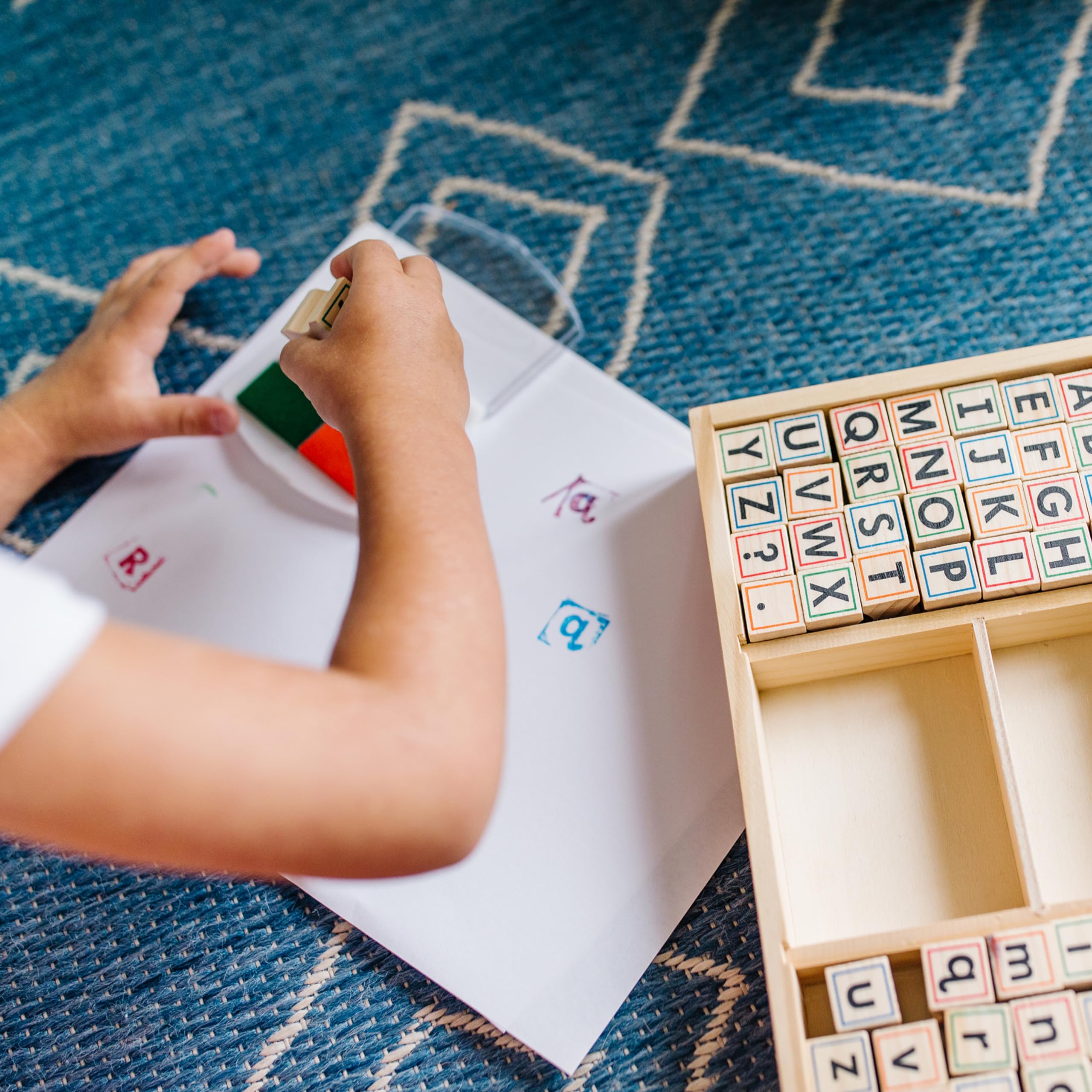 Melissa & Doug Wooden Alphabet Stamp Set - 56 Lowercase & Uppercase Letter Stamps for Kids Ages 4+, ABC Learning Toys, Preschool Writing Practice, Arts & Crafts Supplies for Homeschool & Classroom Activities