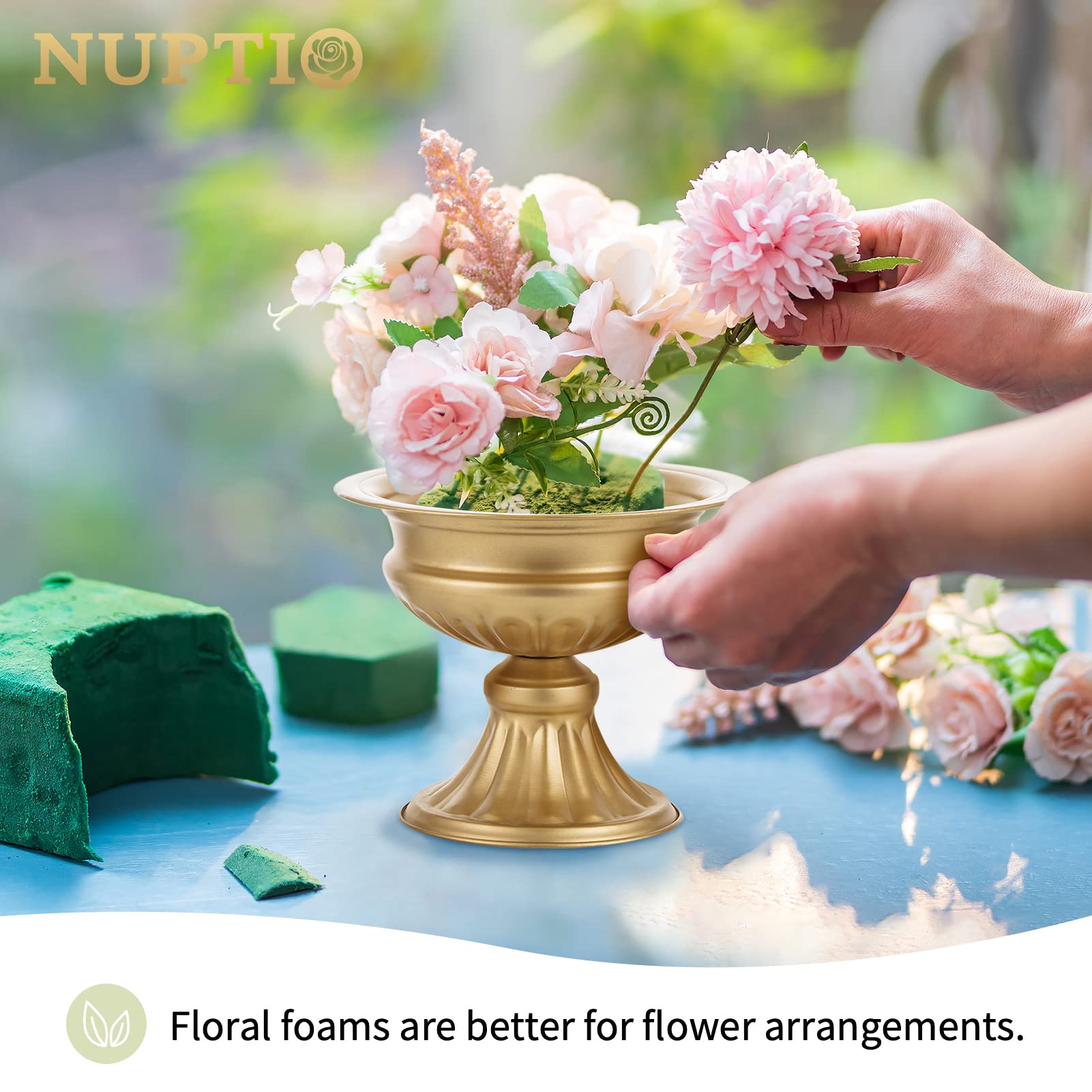 Elegant Gold Metal Urn Vases for Wedding Centerpieces - Set of 10, 6.5 Inch Tall Trumpet Vases for Table Decorations, Party & Home Decor - Perfect for Wedding Receptions, Anniversary Celebrations and Special Events