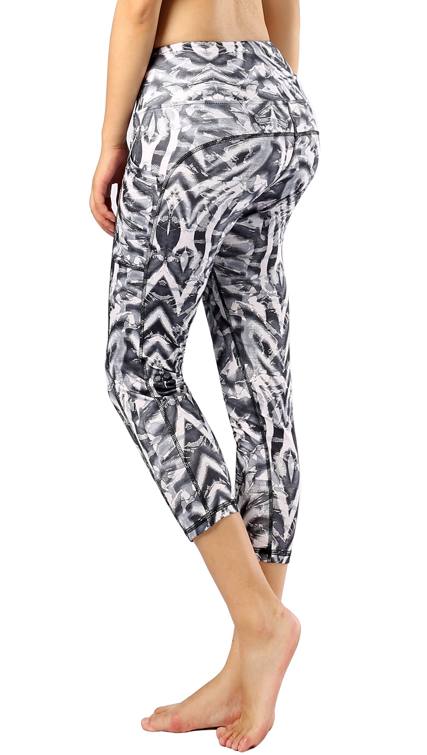 Women's High Waisted Yoga Pants with Pockets - Floral Pattern Running Capris for Workout, Gym & Lounge Wear