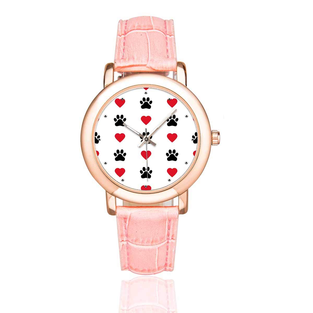 INTERESTPRINT Women's Casual Pink Leather Strap Watch with Tropical Leaf Design - Waterproof Wristwatch for Everyday Wear, Office & Outdoor Activities