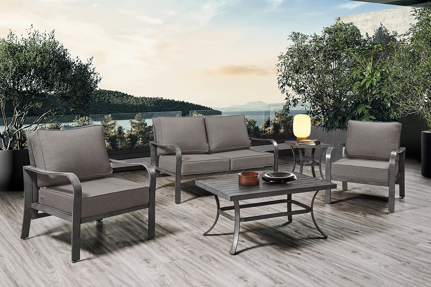 ARTPLAN Deep Seat Outdoor Patio Chair Cushions Set - 2-Piece Square Seat & Back Cushions (24x24x6 & 18x24 Inches) - Waterproof & UV Resistant - Perfect for Patio Furniture, Deck Chairs & Poolside Lounging - Grey