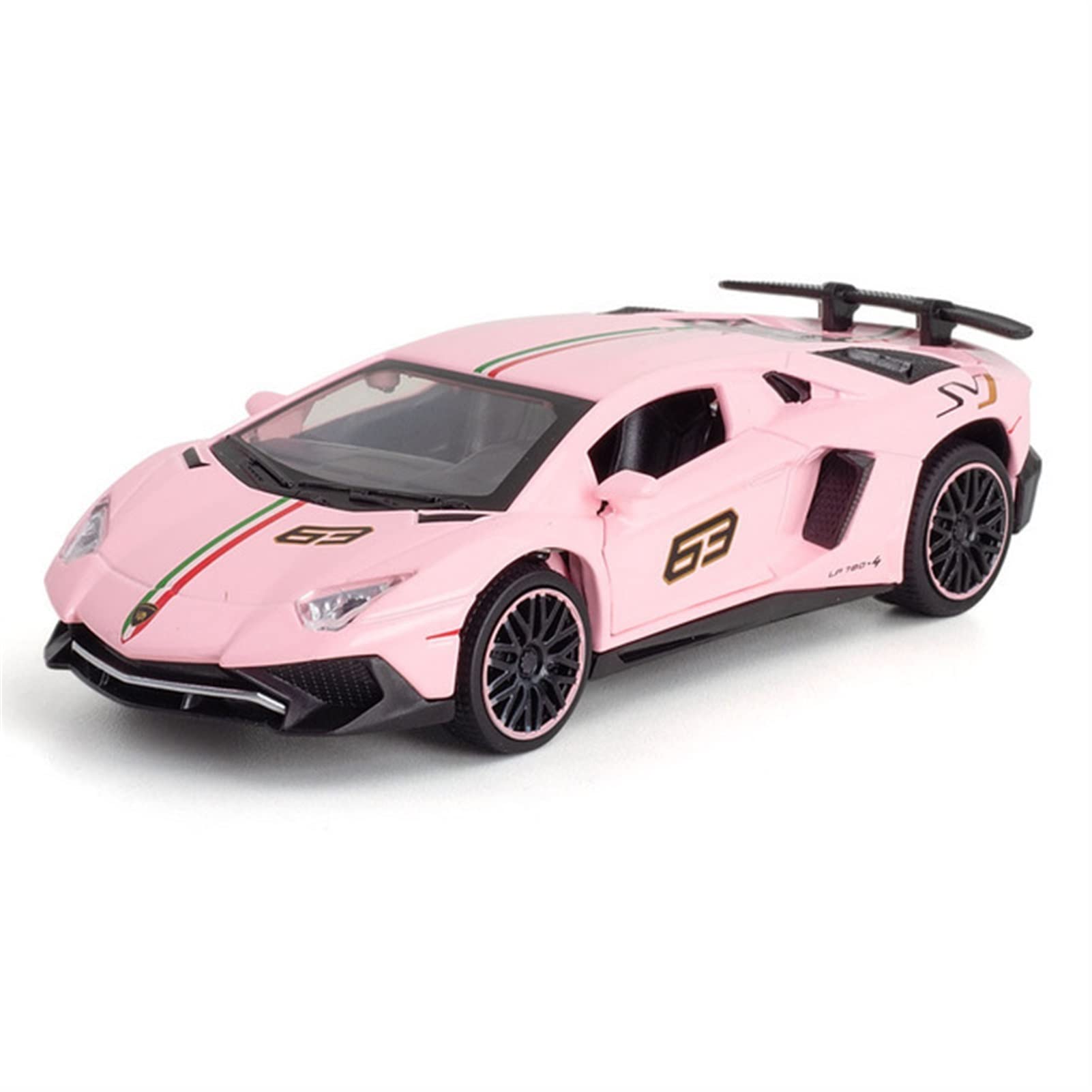 1:32 Lamborghini LP780 SVJ Diecast Toy Car with Lights & Sound - Alloy Model Vehicle for Boys, Kids Collectible Gift (Pink) - Perfect for Birthday Presents, Playtime & Car Enthusiast Collections