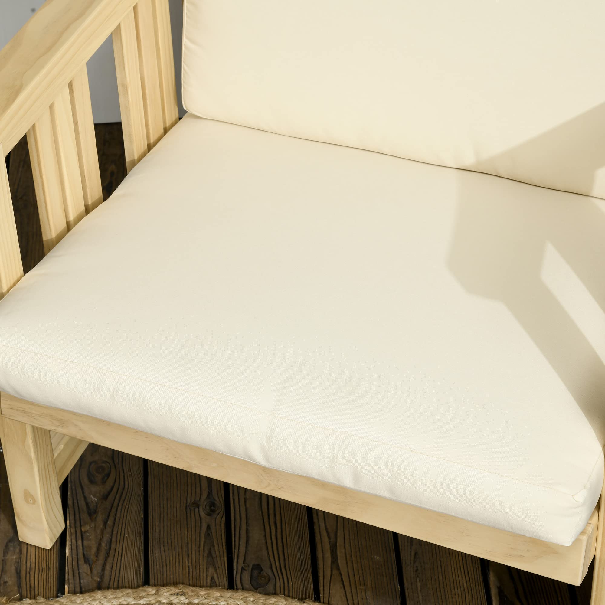 Outsunny 2-Piece Wood Patio Furniture Set with Ottoman - Beige Cushioned Outdoor Lounge Chairs & Footrest for Backyard, Poolside, Garden Relaxation