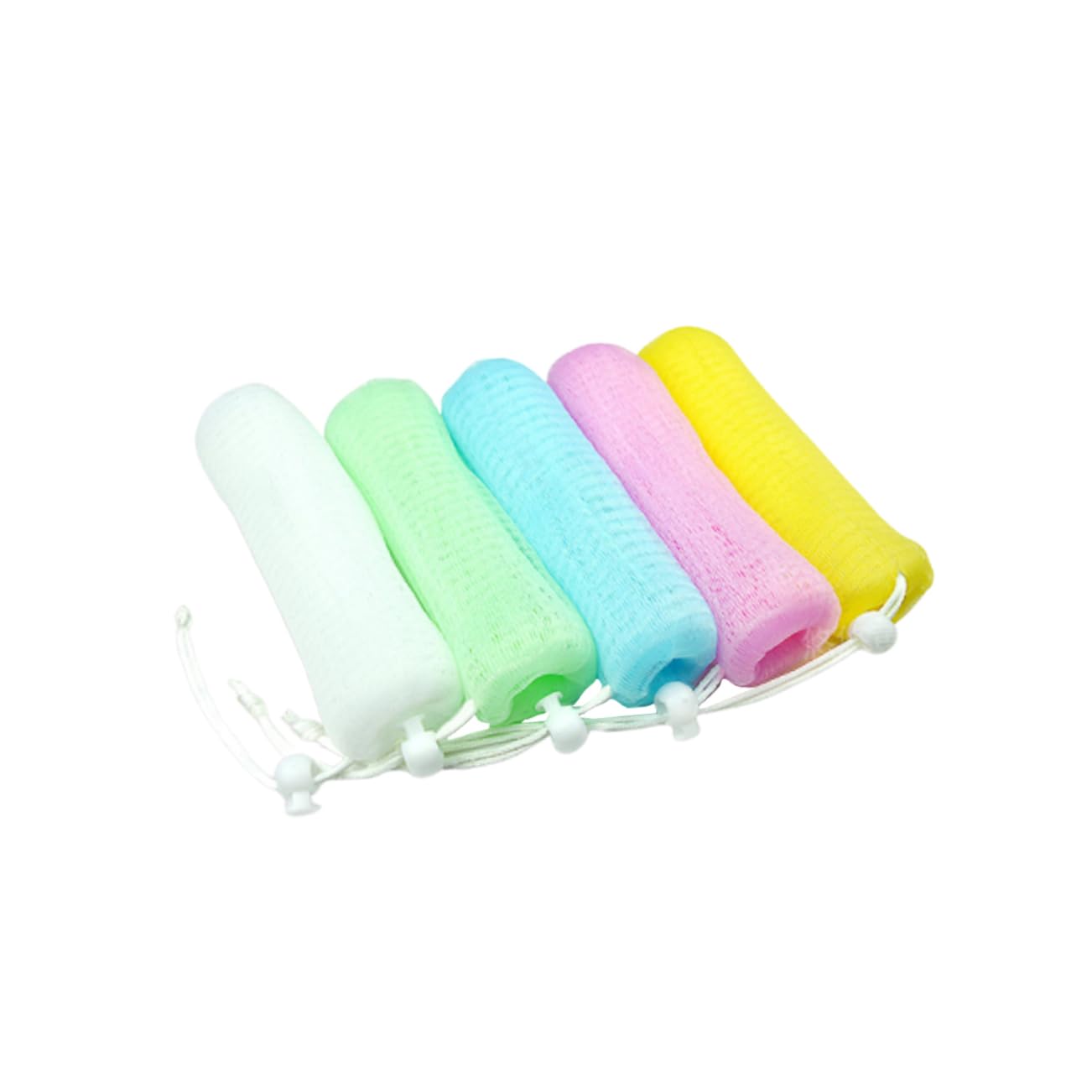 FRCOLOR 5-Pack Natural Loofah Pouch for Men - Body Wash & Shampoo Refillable Bubble Foam Net, Mesh Scrub Bag for Shower, Bath & Hair Cleansing - Ideal for Travel & Gym Use