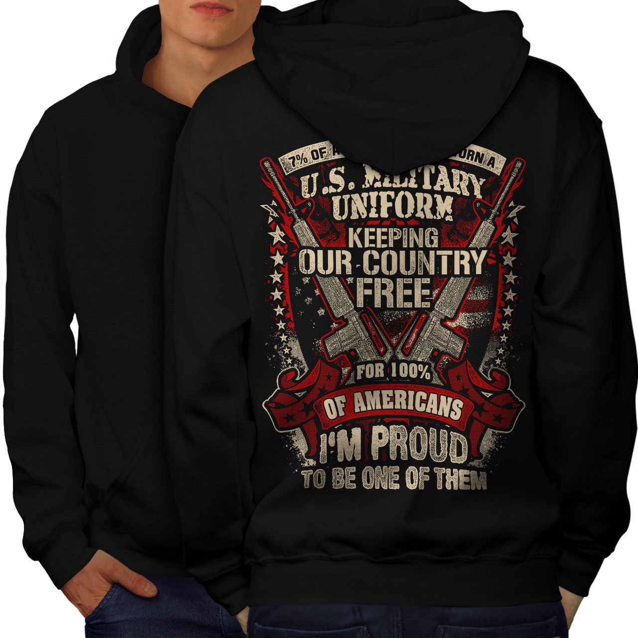 Wellcoda USA Military Men's Hoodie - Army America Printed Pullover Sweatshirt for Outdoor, Hiking & Casual Wear