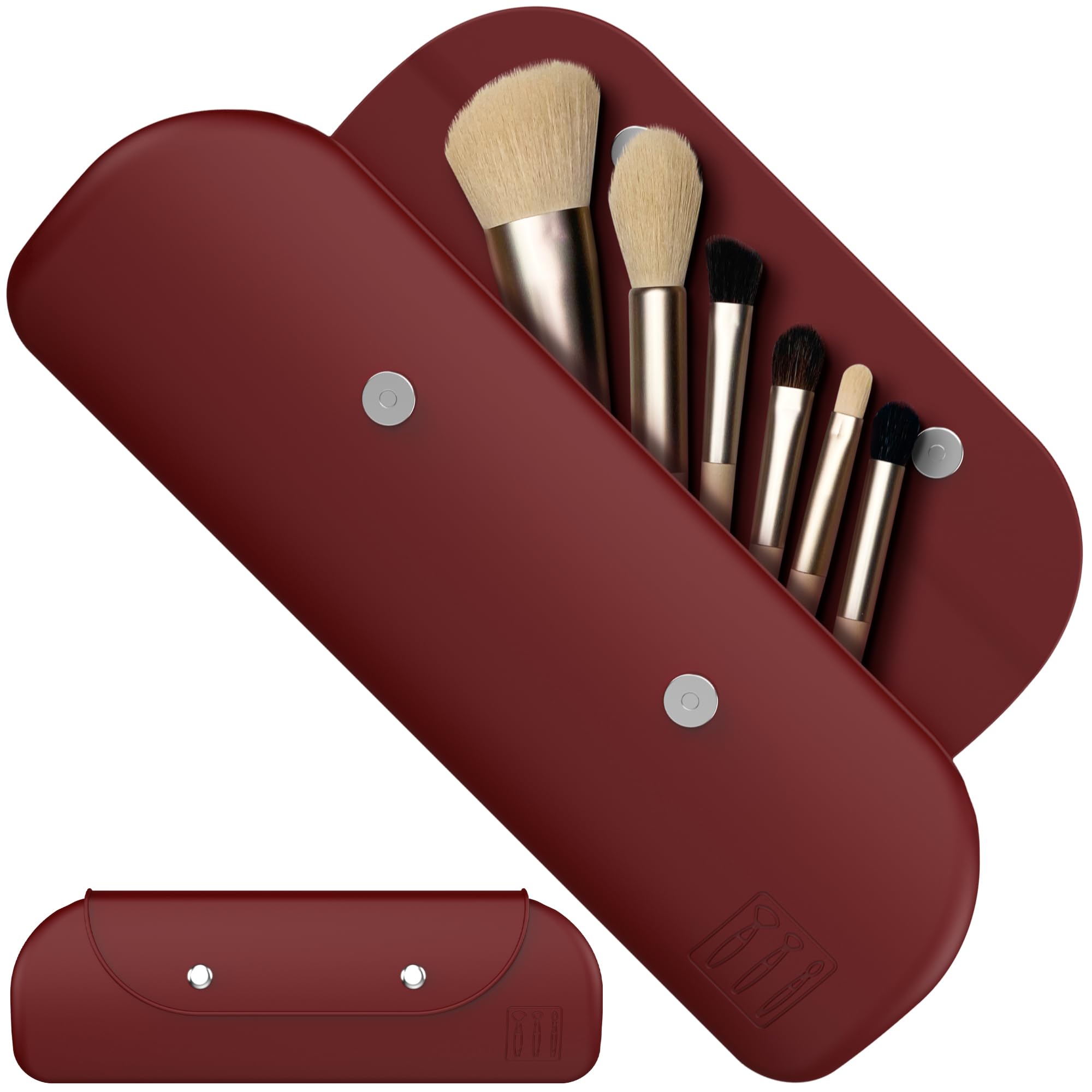 Premium Silicone Travel Makeup Brush Holder - Foldable Cosmetic Organizer with Magnetic Clips, Large Capacity (Coffee) | Perfect for On-the-Go Makeup Touchups, Travel Essentials & Vanity Organization