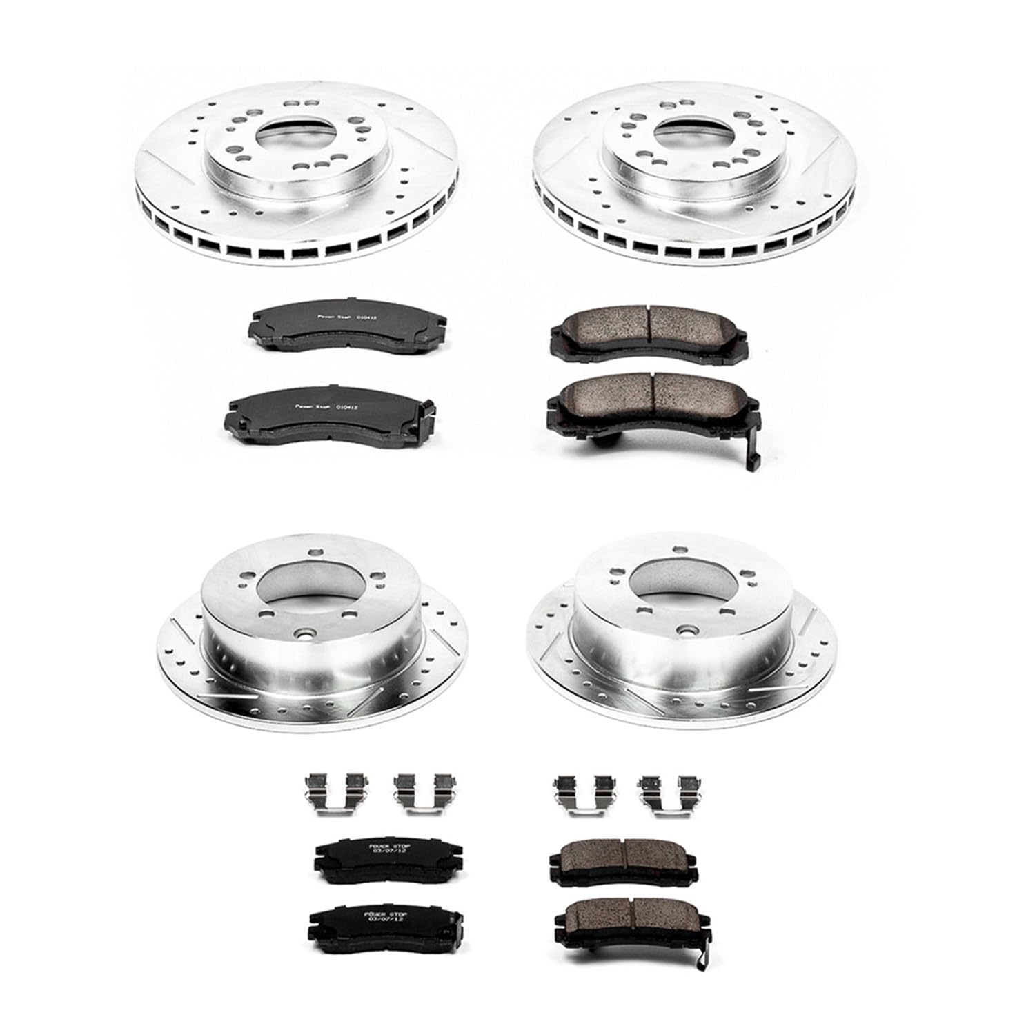 Power Stop K802 Z23 Carbon Fiber Brake Pads & Drilled Slotted Rotors Kit - Front & Rear Brake Upgrade for Cars, Trucks, SUVs | High-Performance Braking for Racing, Towing & Daily Driving