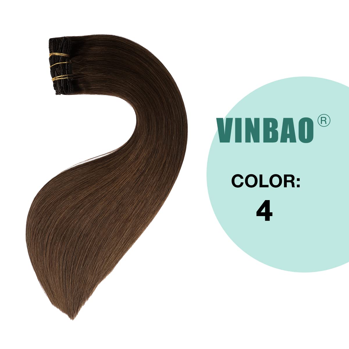 VINBAO Remy Clip-in Human Hair Extensions - 16 Inch Double Drawn Straight Hair (#4 Medium Brown) 100g 6pcs - Seamless Thick Ends for Natural Volume & Style | Perfect for Daily Wear, Parties & Special Occasions