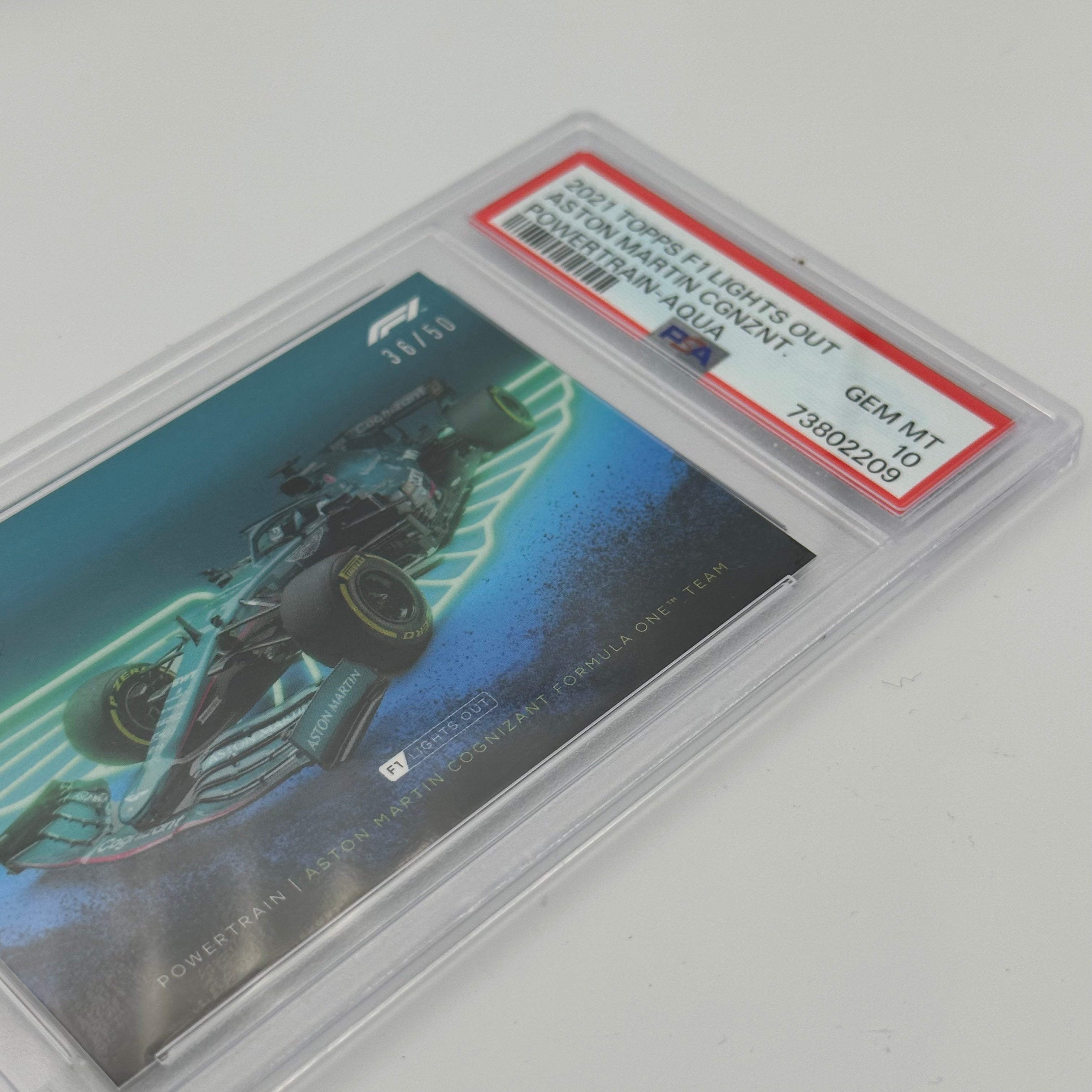 PSA 10 Graded 36/50 Aston Martin Cognizant F1 Team PowerTrain Aqua Trading Card - Rare Collectible for F1 Fans & Sports Memorabilia Enthusiasts