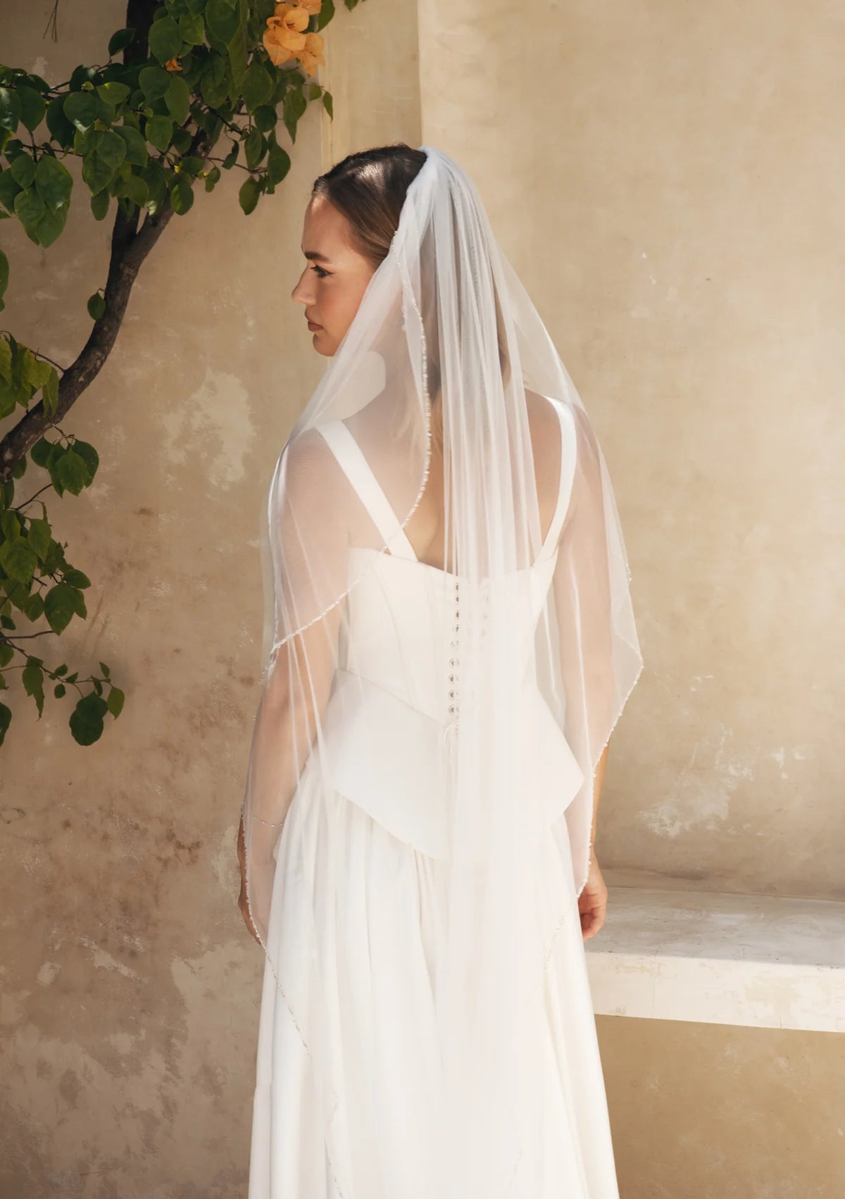 Lola Knight Ivory Beaded Wedding Veil with Elegant River Design - Perfect for Bridal Ceremonies, Photos & Special Occasions