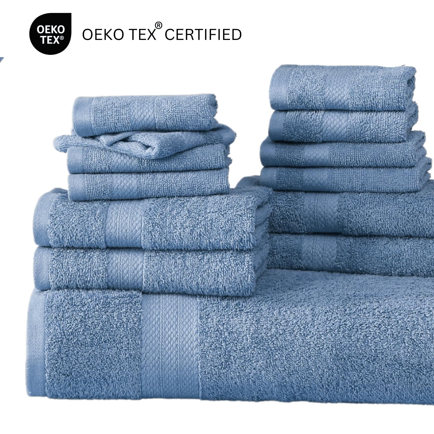 Premium 100% Cotton Bath Towels Set of 6 - Extra Large Hotel Quality Towels (2 Bath, 2 Hand, 2 Washcloths) | Soft & Absorbent for Spa, Gym & Luxury Bathroom | Cerulean Blue