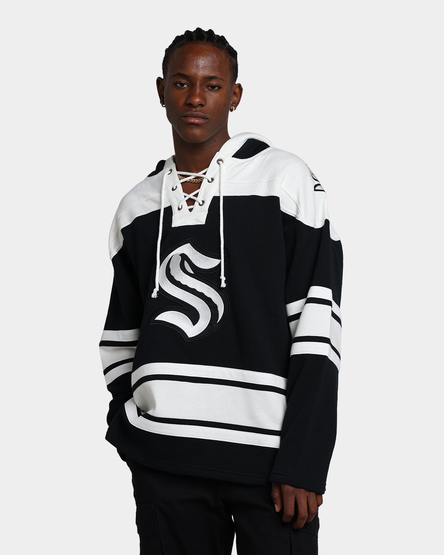47 Brand Seattle Kraken Superior Lacer Hoodie - Men's NHL Hockey Pullover Sweatshirt (Jet Black) - Warm & Comfortable for Game Day & Casual Wear