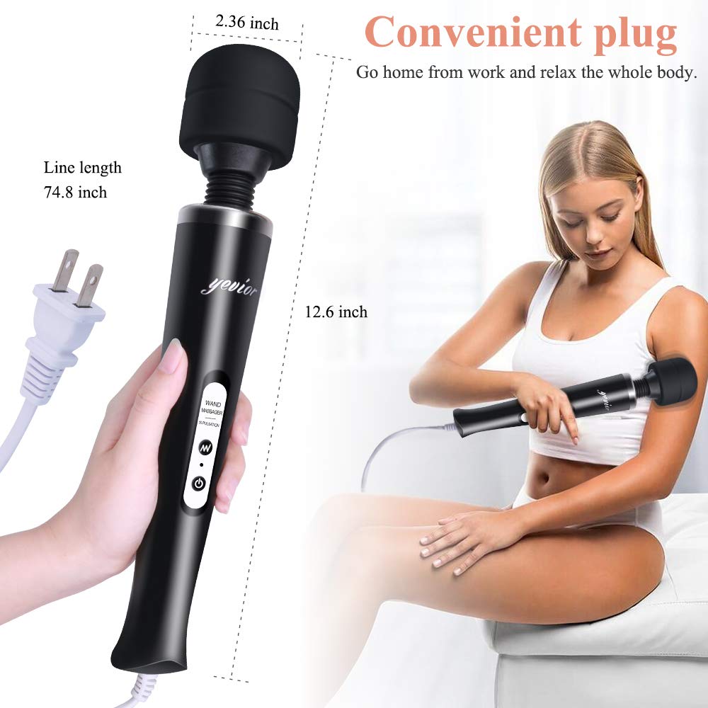 YEVIOR Wired Handheld Massager with 10 Adjustable Intensity Levels - Deep Tissue Muscle Relief for Sports Recovery, Back Pain & Body Aches - Portable Full Body Massage Therapy Device for Home, Office & Travel (Black)