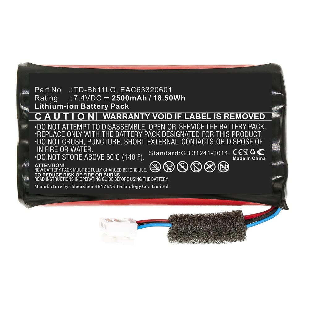 Synergy Digital Replacement Battery for LG PJ9B Speaker - 7.4V 2500mAh Li-ion High Capacity Battery Compatible with LG TD-Bb11LG - Perfect for Outdoor Parties, Home Entertainment & Portable Audio