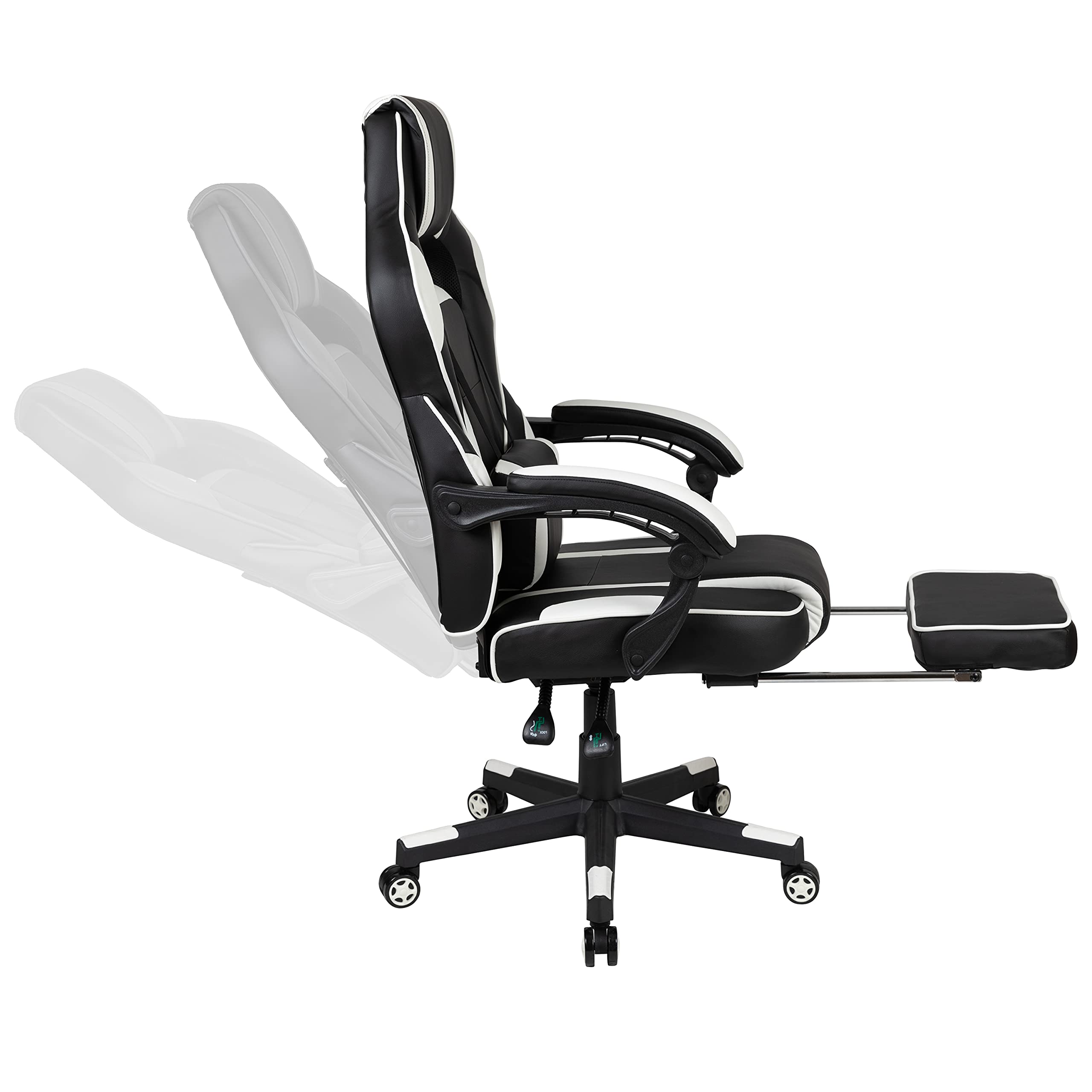 Flash Furniture Optis Black Gaming Desk with Cup Holder, Headphone Hook & Monitor Stand - White Reclining Gaming Chair with Adjustable Arms & Footrest - Perfect for PC Gaming, Streaming & Home Office Setup