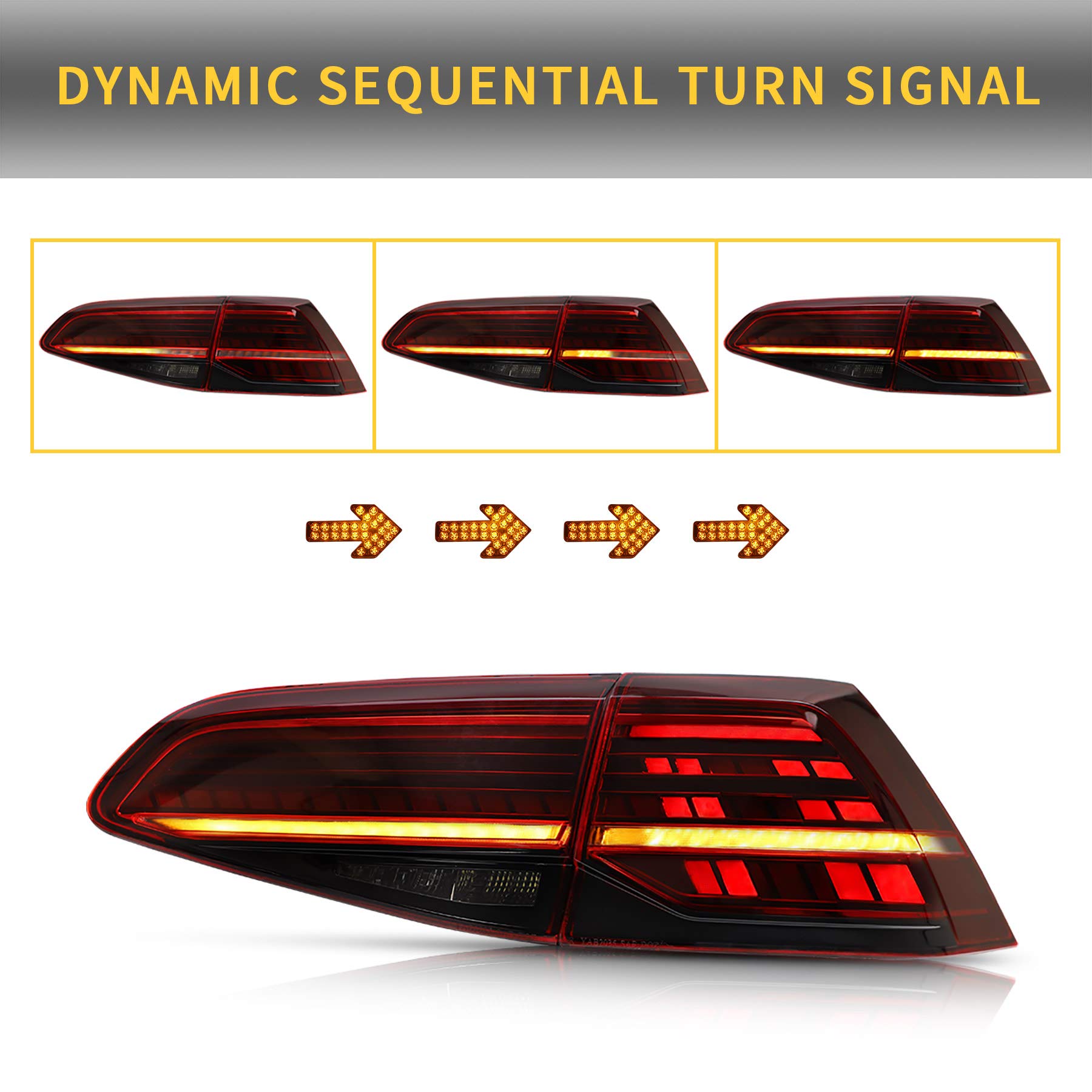 VLAND LED Tail Lights Assembly for VW Golf 7 MK7 & 7.5 (2014-2020) - Sequential Turn Signal Rear Lamps Compatible with TDI & TSI Models (Excluding GTI/R) | Upgrade Your Golf's Style & Safety for Night Driving & Car Shows