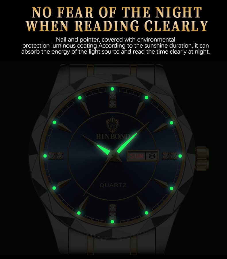 **YUEYUEKE Men's Analog Quartz Watch - Stainless Steel Band, Alloy Case, Luminous Hands with Date & Week Display - Waterproof 30M - Business Casual Fashion Wristwatch for Men - Perfect for Office, Daily Wear & Outdoor Activities**