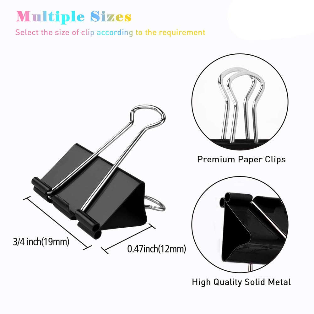 144 PCS Small Black Binder Clips 0.75 Inch (19mm) Width 0.31 Inch Capacity - Perfect for Organizing Office Documents, School Papers, and Business Files - Heavy Duty Clips for Teachers, Students, and Professionals